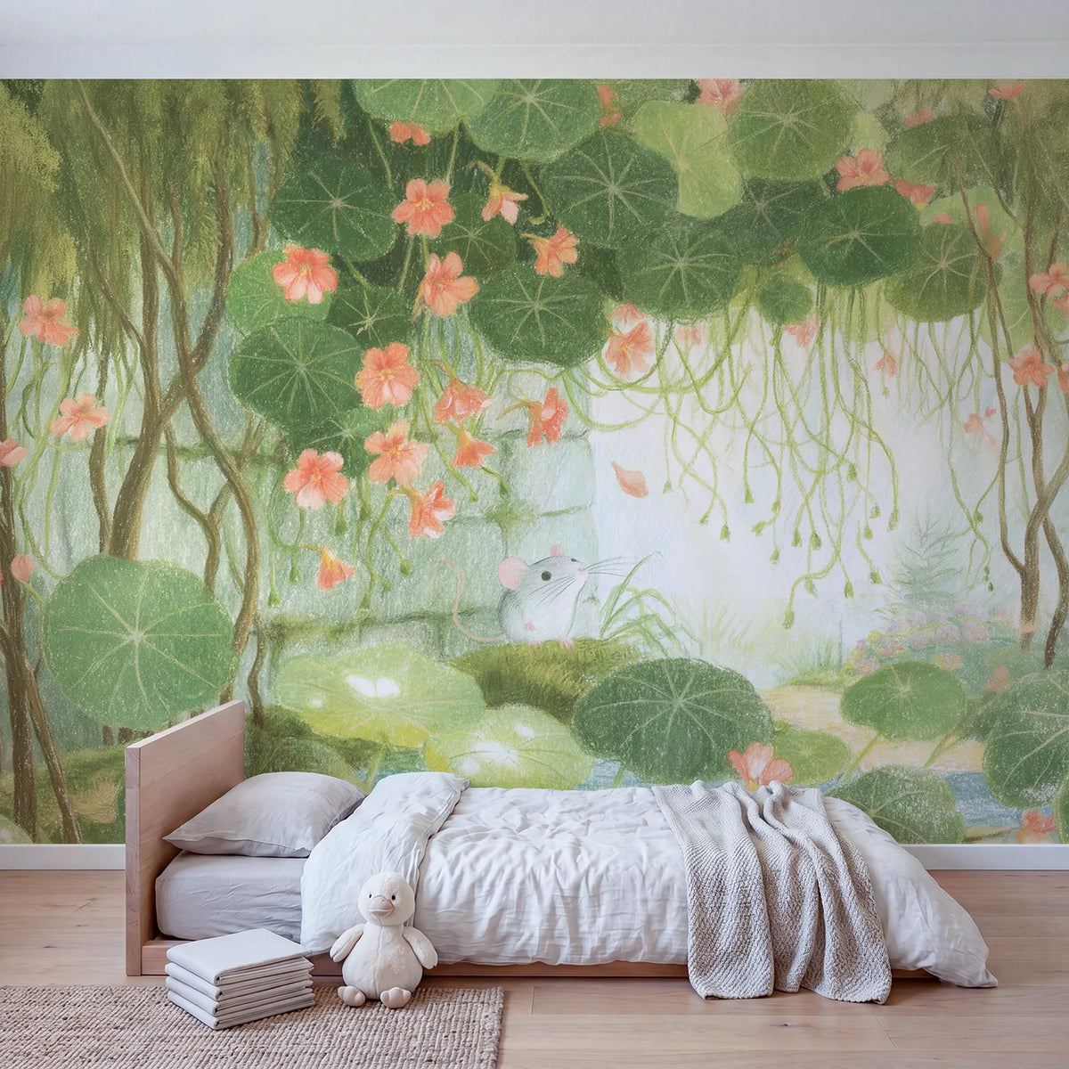 Nasturtium Waterfall Wallpaper Mural in playroom setting by Whimsy Tots