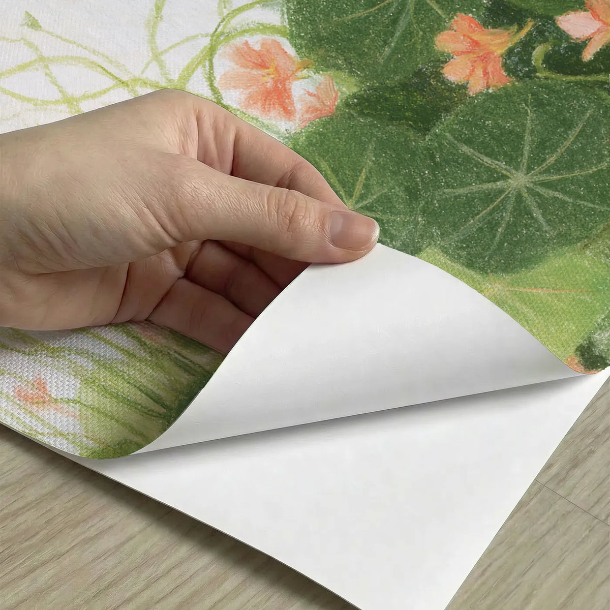 Peel-and-stick detail of Nasturtium Waterfall Wallpaper Mural by Whimsy Tots