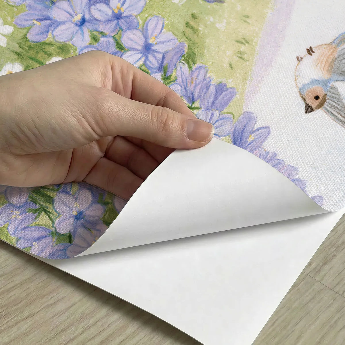 Peel-and-stick detail of Delphinium Flight Path Wallpaper Mural by Whimsy Tots