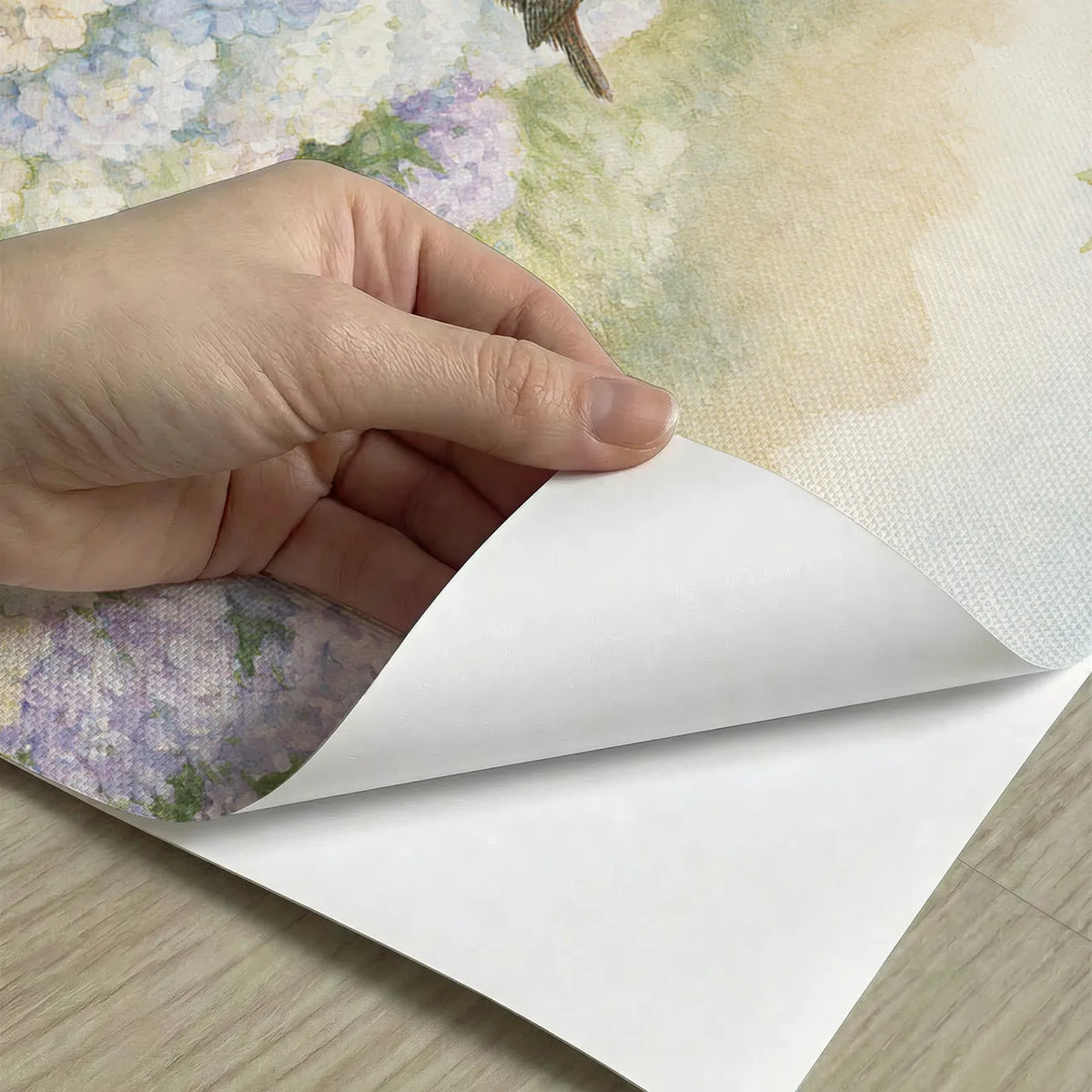 Peel-and-stick detail of Hydrangea Cloud Bank Wallpaper Mural by Whimsy Tots