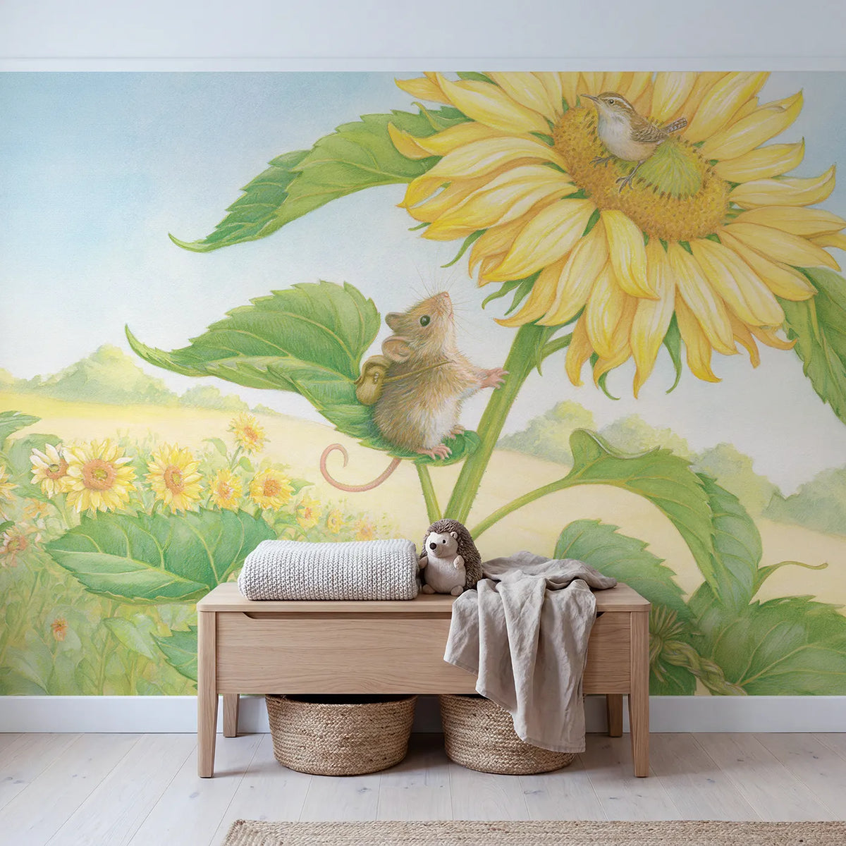 The Sunflower Ladder Wallpaper Mural in playroom setting by Whimsy Tots