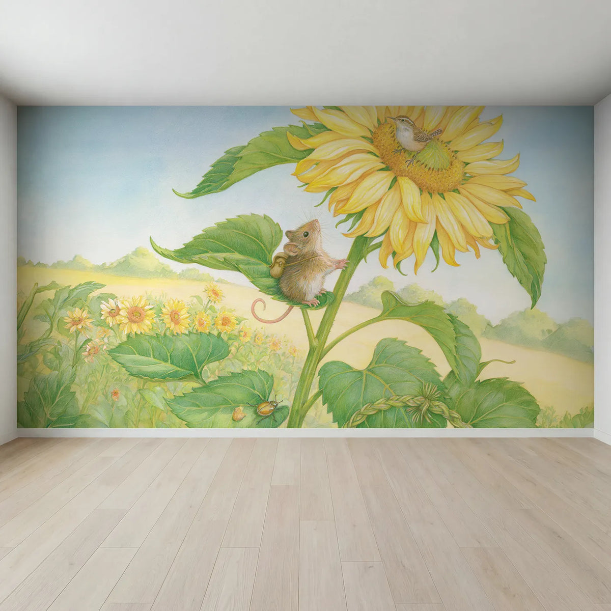 Full view of The Sunflower Ladder Wallpaper Mural by Whimsy Tots