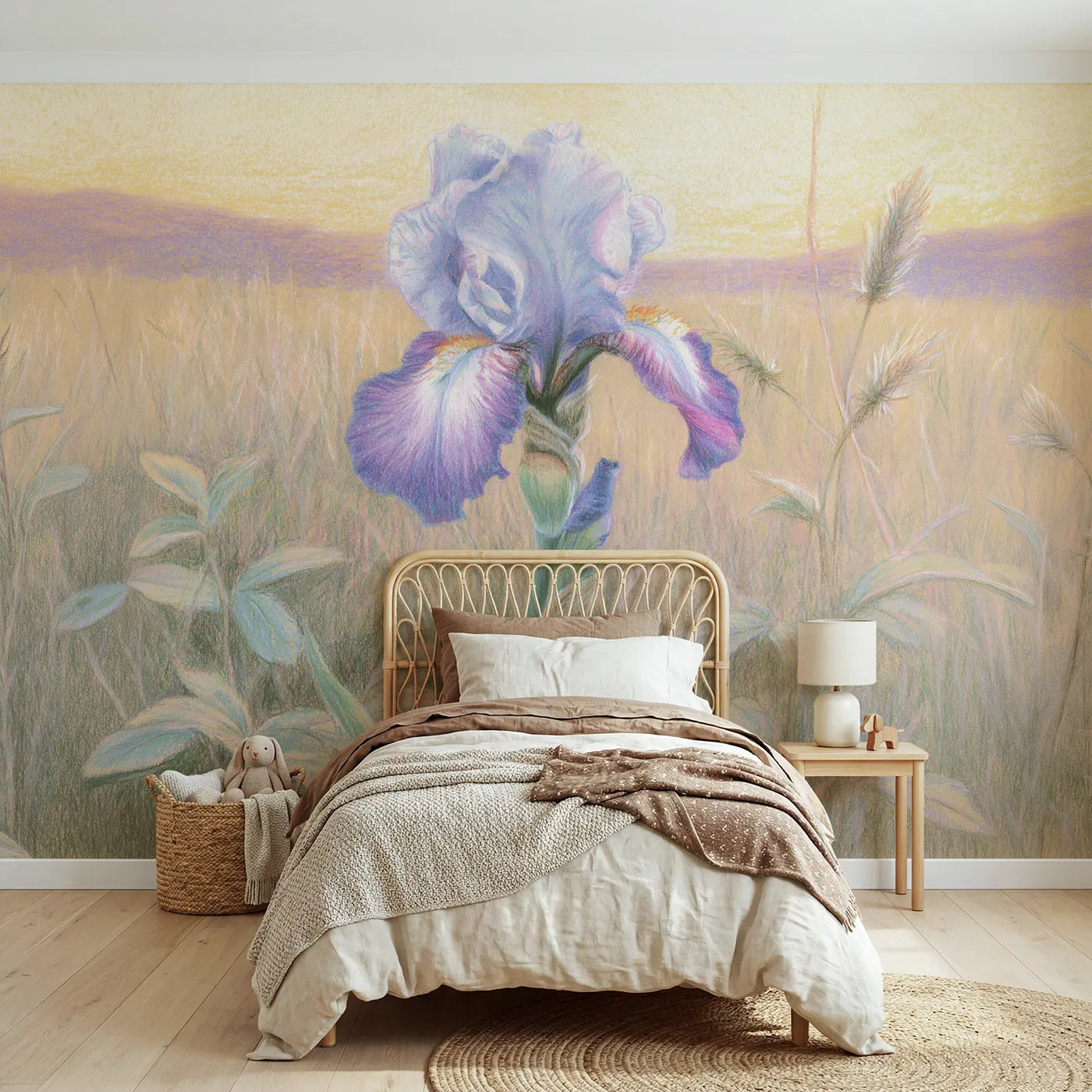 Floral wall mural of a soft elegant garden iris by Whimsy Tots