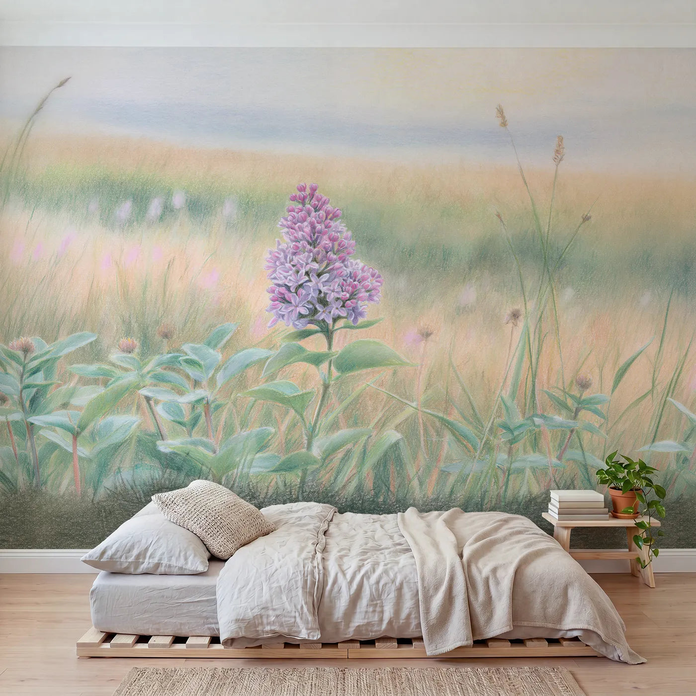 Floral wall mural of a soft clustered lilac bloom by Whimsy Tots