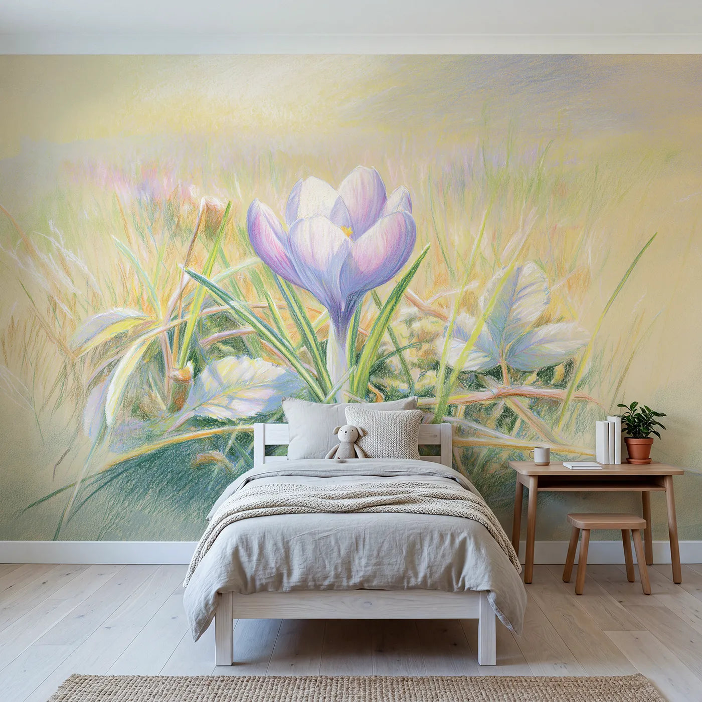 Floral wall mural of a gentle early spring crocus by Whimsy Tots