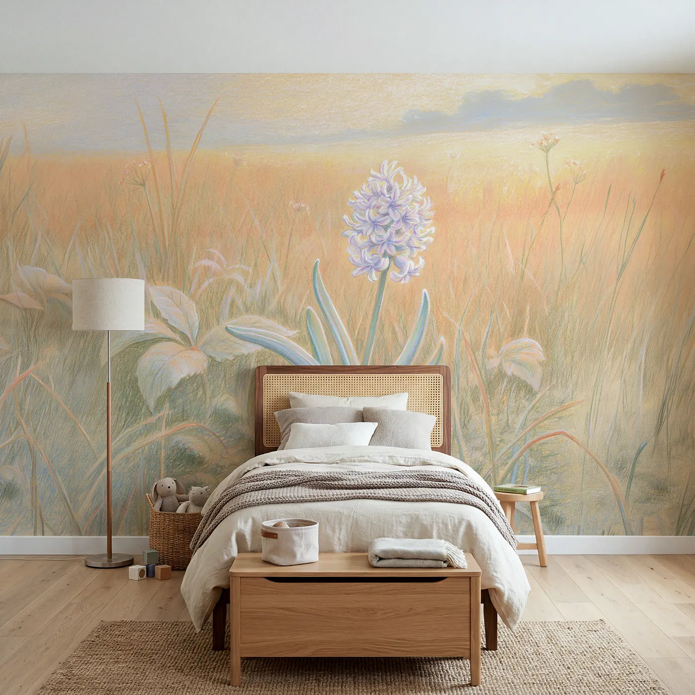 Floral wall mural of a soft stacked hyacinth by Whimsy Tots