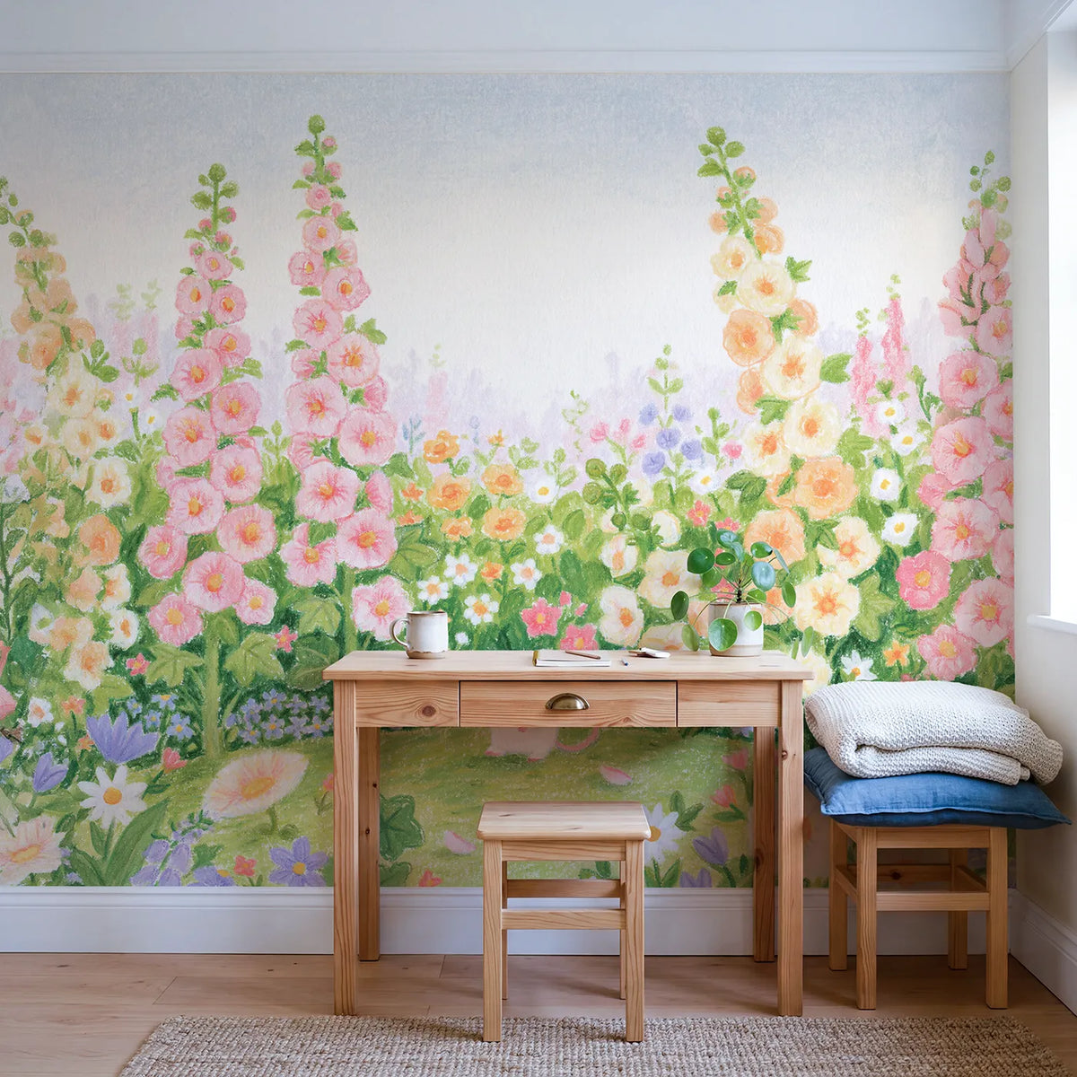 The Hollyhock Towers Wallpaper Mural in playroom setting by Whimsy Tots