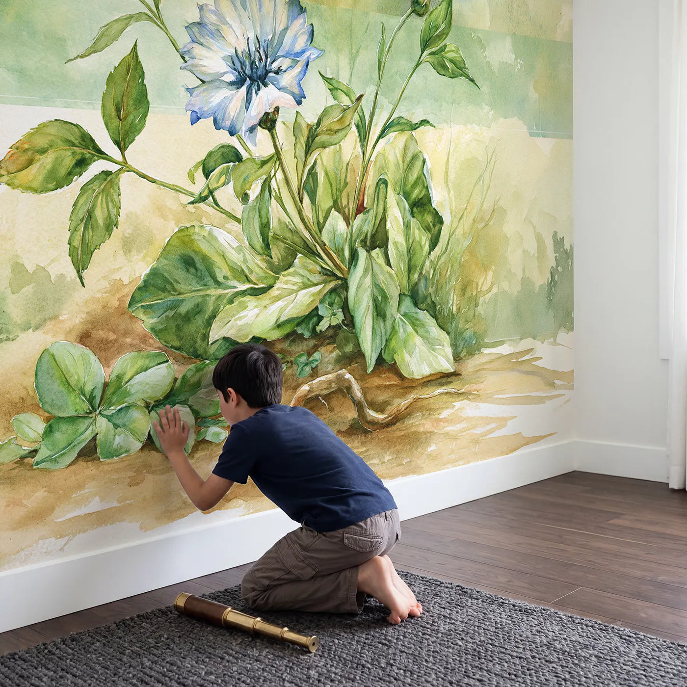 Child in nursery with Flower Parts Diagram Wallpaper Mural by Whimsy Tots