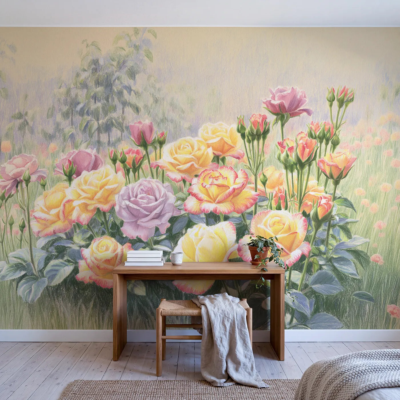 Bouquet of Garden Roses Wallpaper Mural in playroom setting by Whimsy Tots
