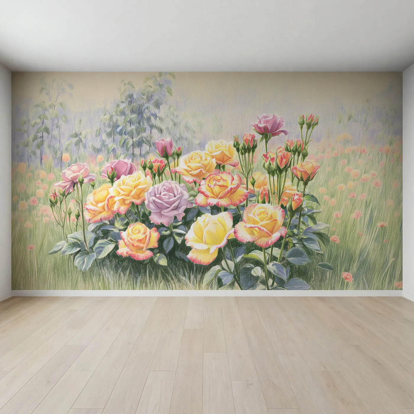 Full view of Bouquet of Garden Roses Wallpaper Mural by Whimsy Tots