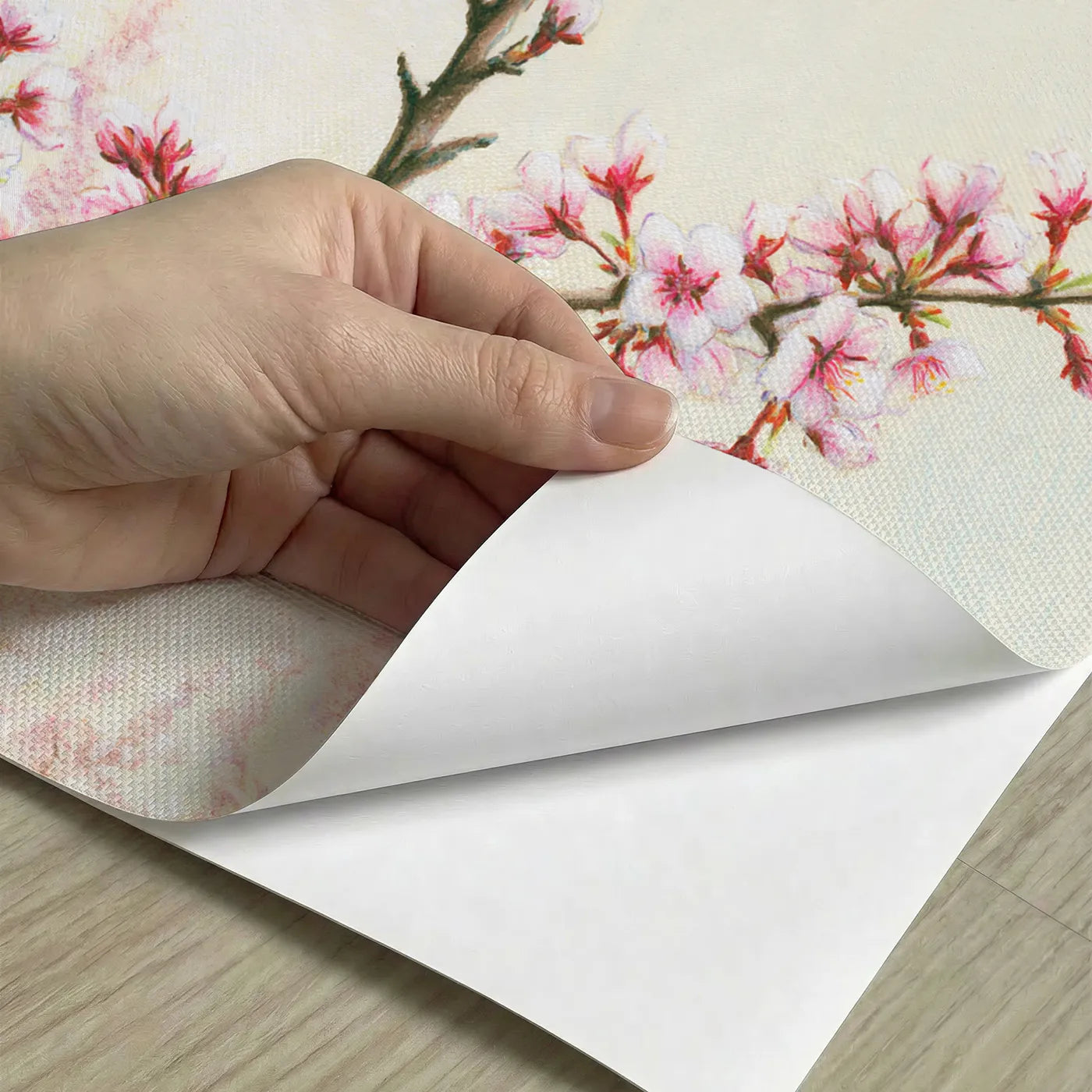 Peel-and-stick detail of Drifting Cherry Blossoms Wallpaper Mural by Whimsy Tots