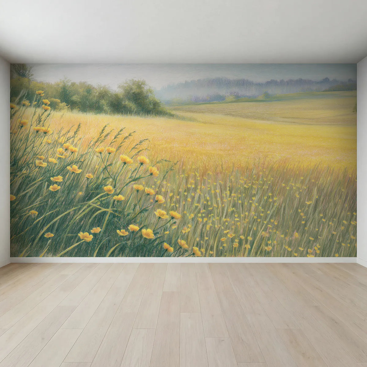 Full view of Buttercup Meadow Wallpaper Mural by Whimsy Tots