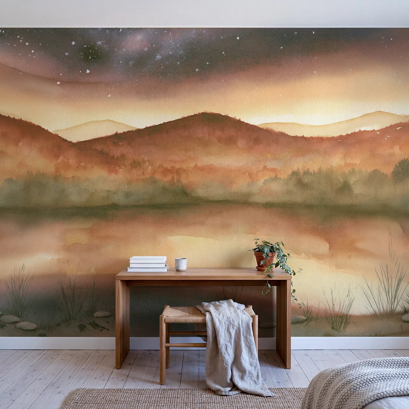 Starlit Wooded Ridges Wallpaper Mural in playroom setting by Whimsy Tots
