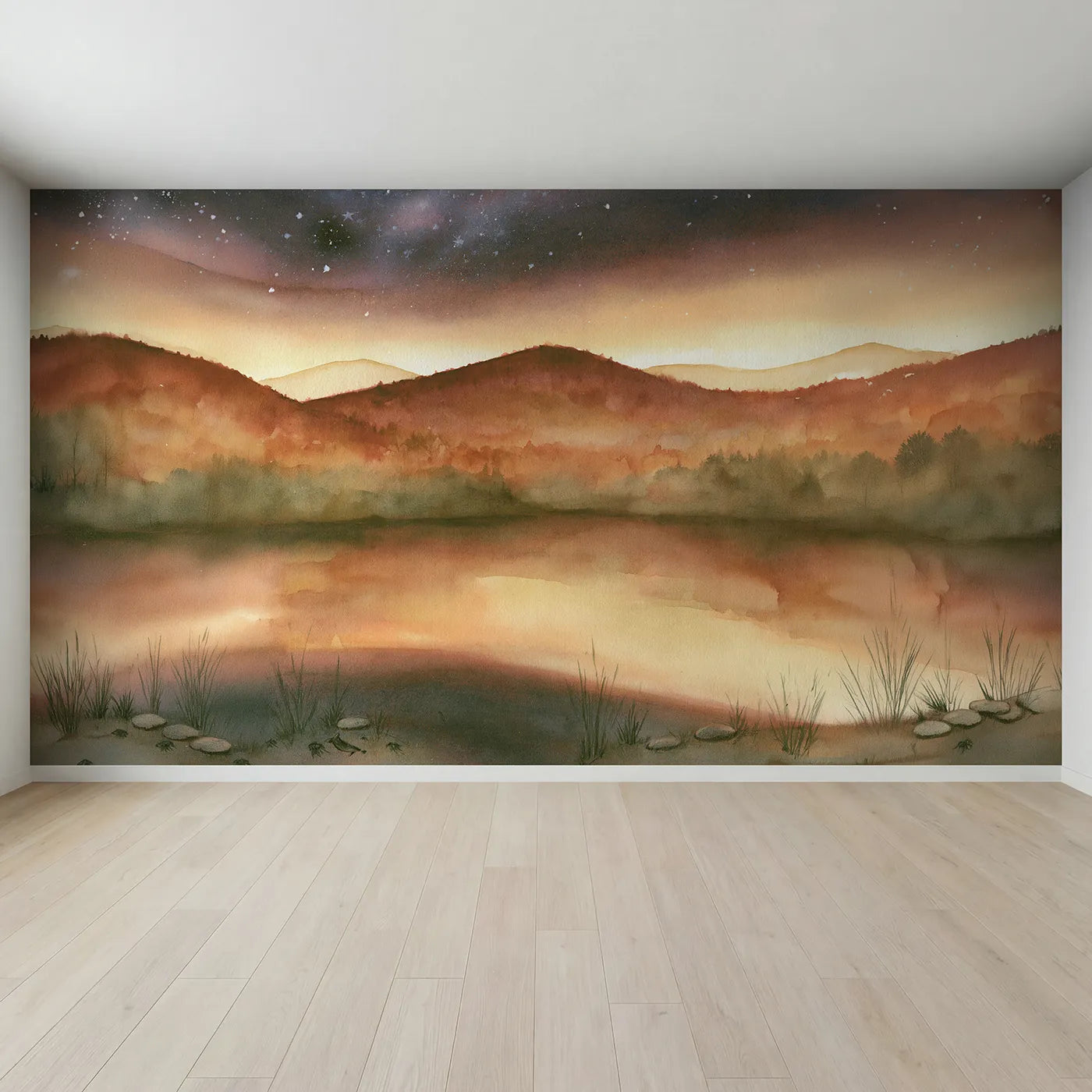 Full view of Starlit Wooded Ridges Wallpaper Mural by Whimsy Tots