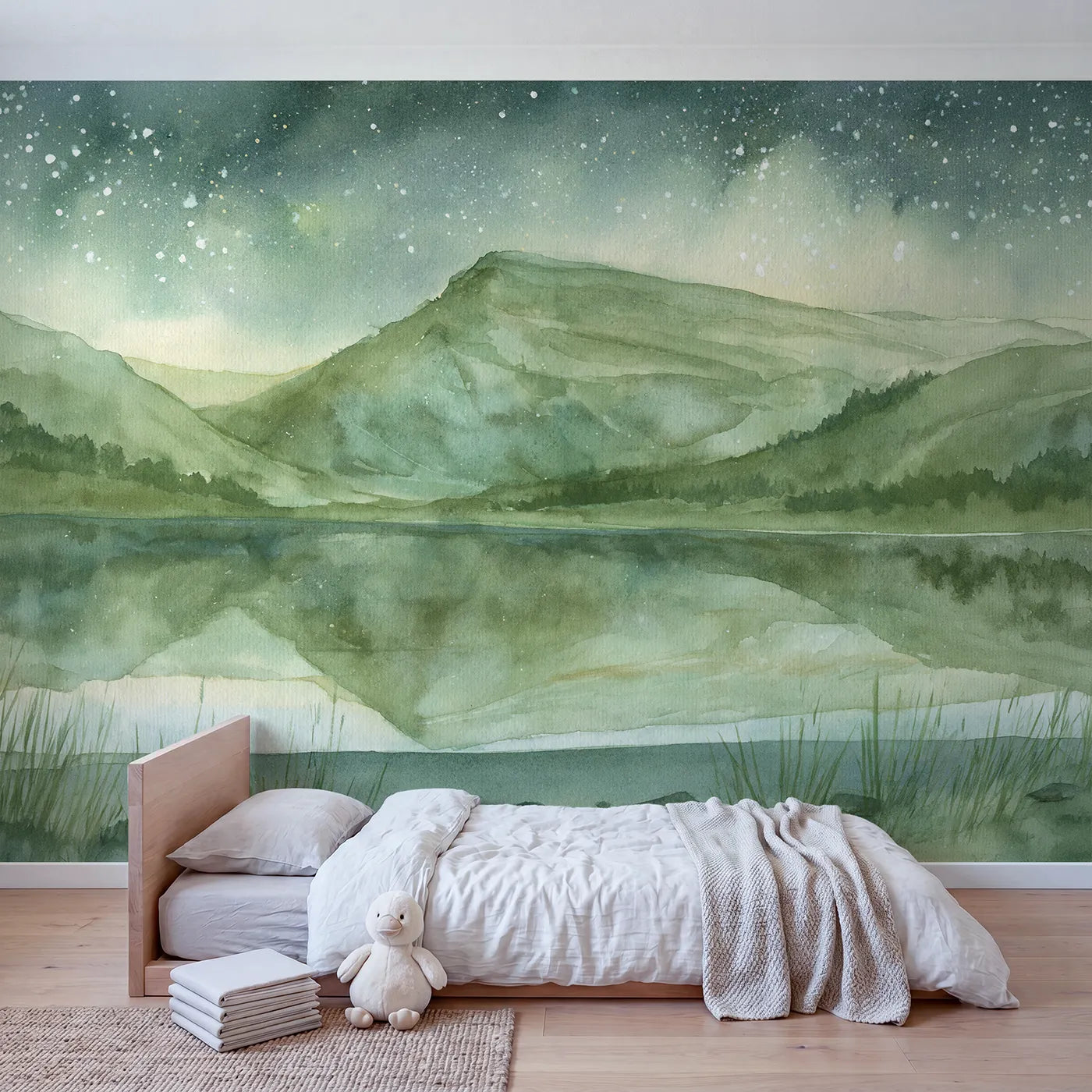 Starlit Terraced Hills Wallpaper Mural in playroom setting by Whimsy Tots