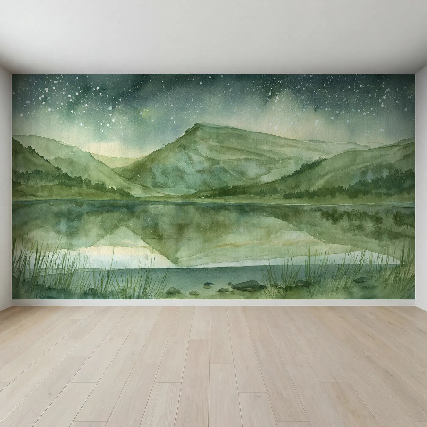 Full view of Starlit Terraced Hills Wallpaper Mural by Whimsy Tots