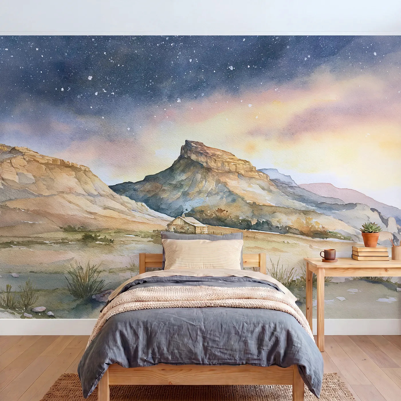Watercolor wall mural of a recognizable alpine ridge by Whimsy Tots