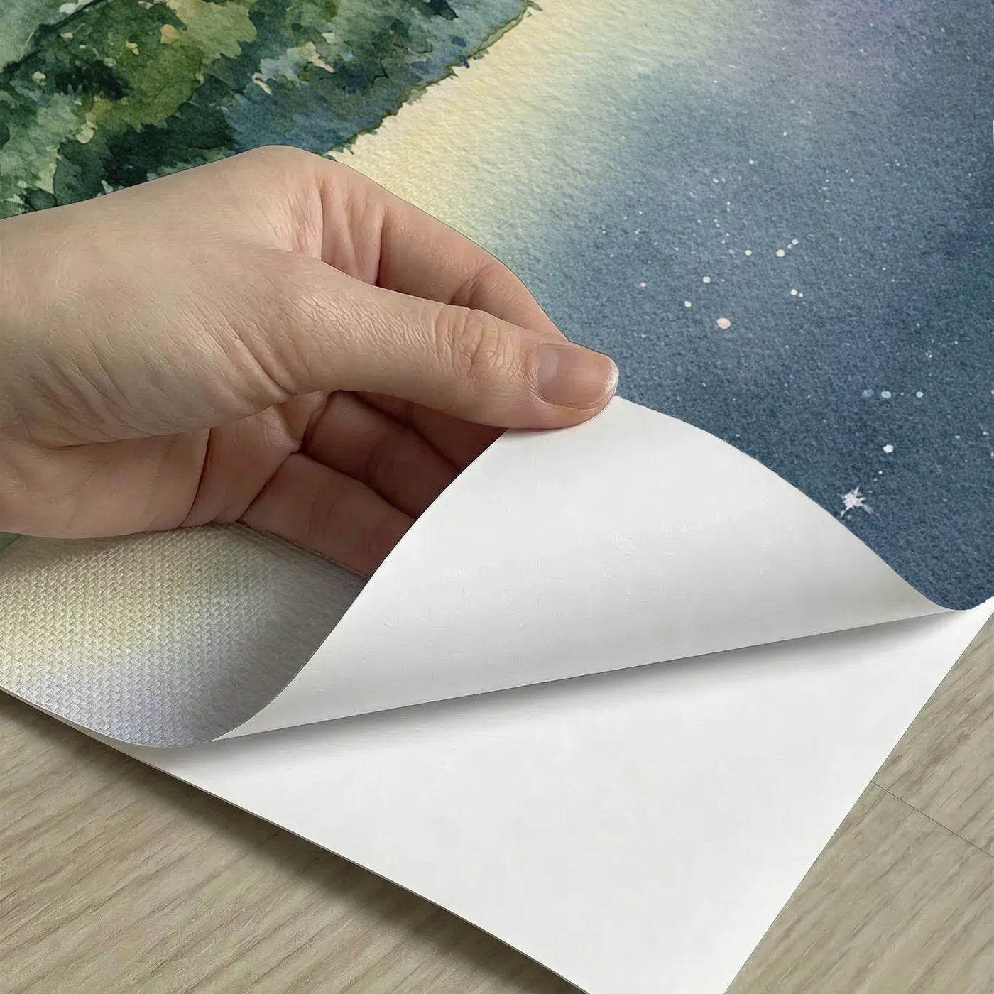 Peel-and-stick detail of Starlit Wooded Ridges Meadow Wallpaper Mural by Whimsy Tots