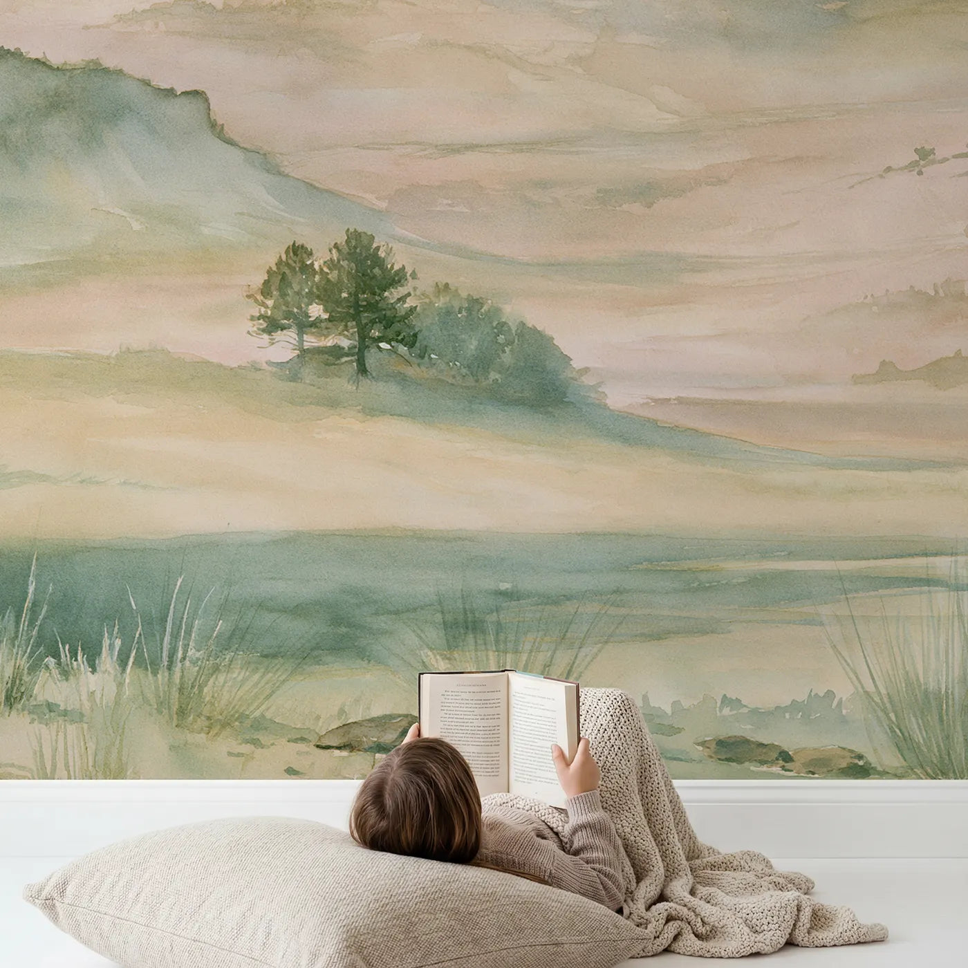Child in nursery with Dawn Mesa Plateau Wallpaper Mural by Whimsy Tots