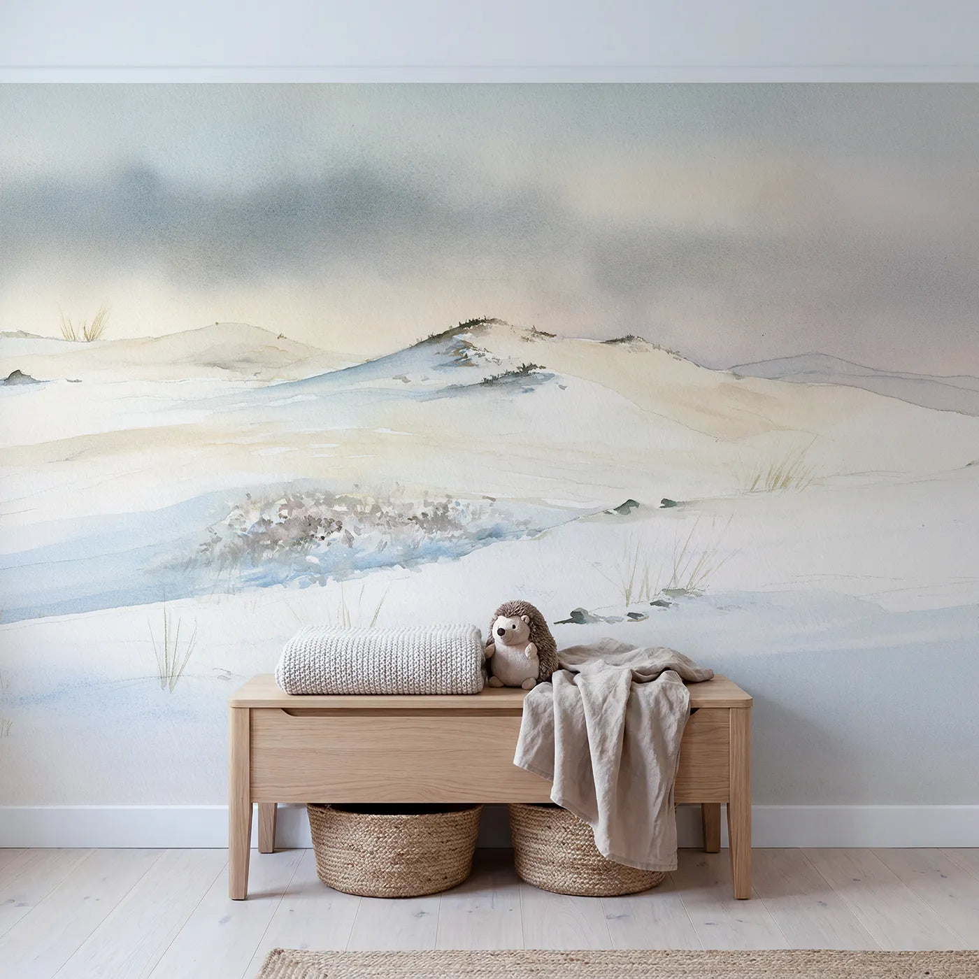 Dusk Heather Moor Blooms Wallpaper Mural in playroom setting by Whimsy Tots