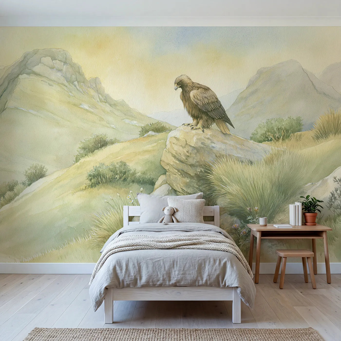 Mountain wall mural of a steady golden eagle by Whimsy Tots