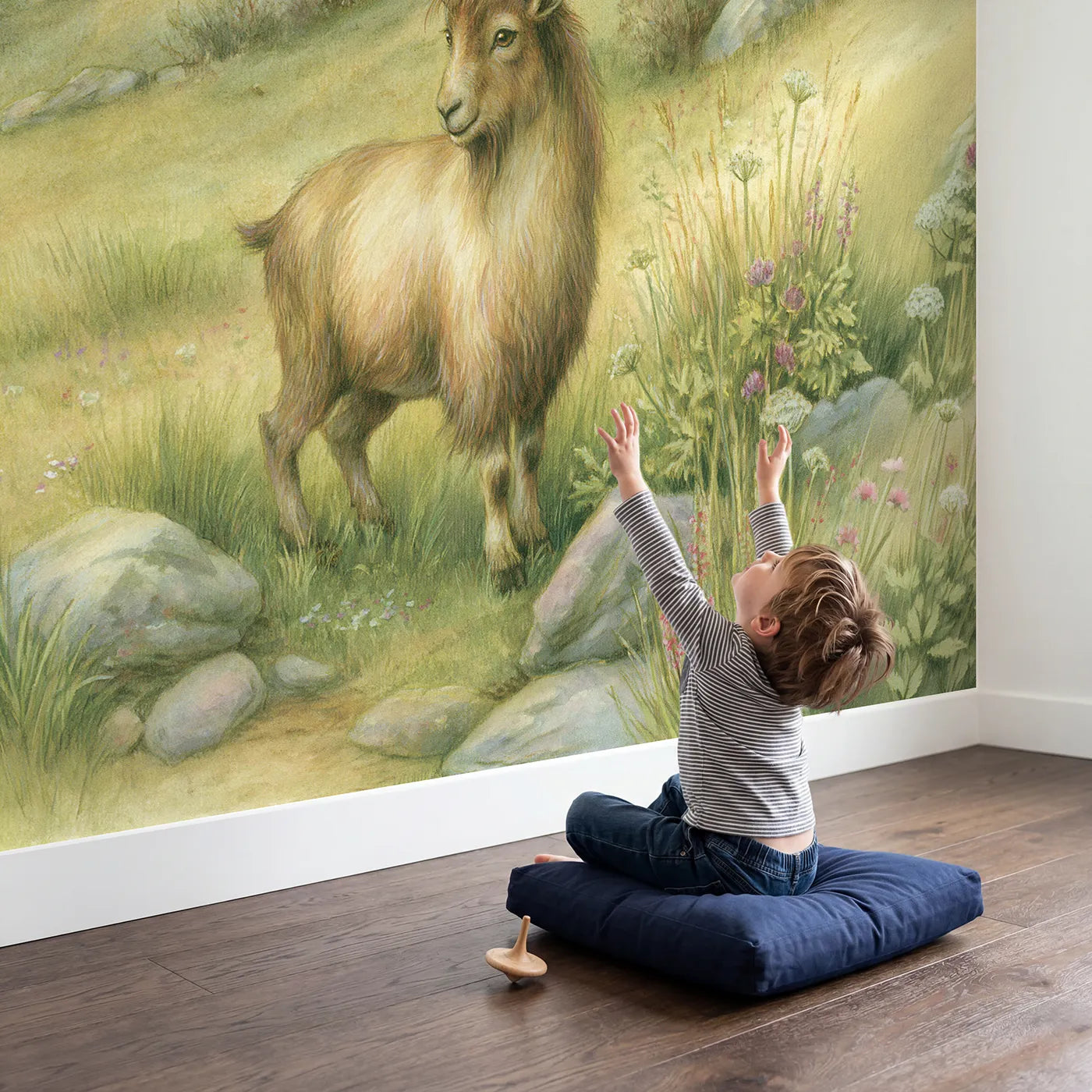 Child in nursery with Himalayan Tahr Wallpaper Mural by Whimsy Tots