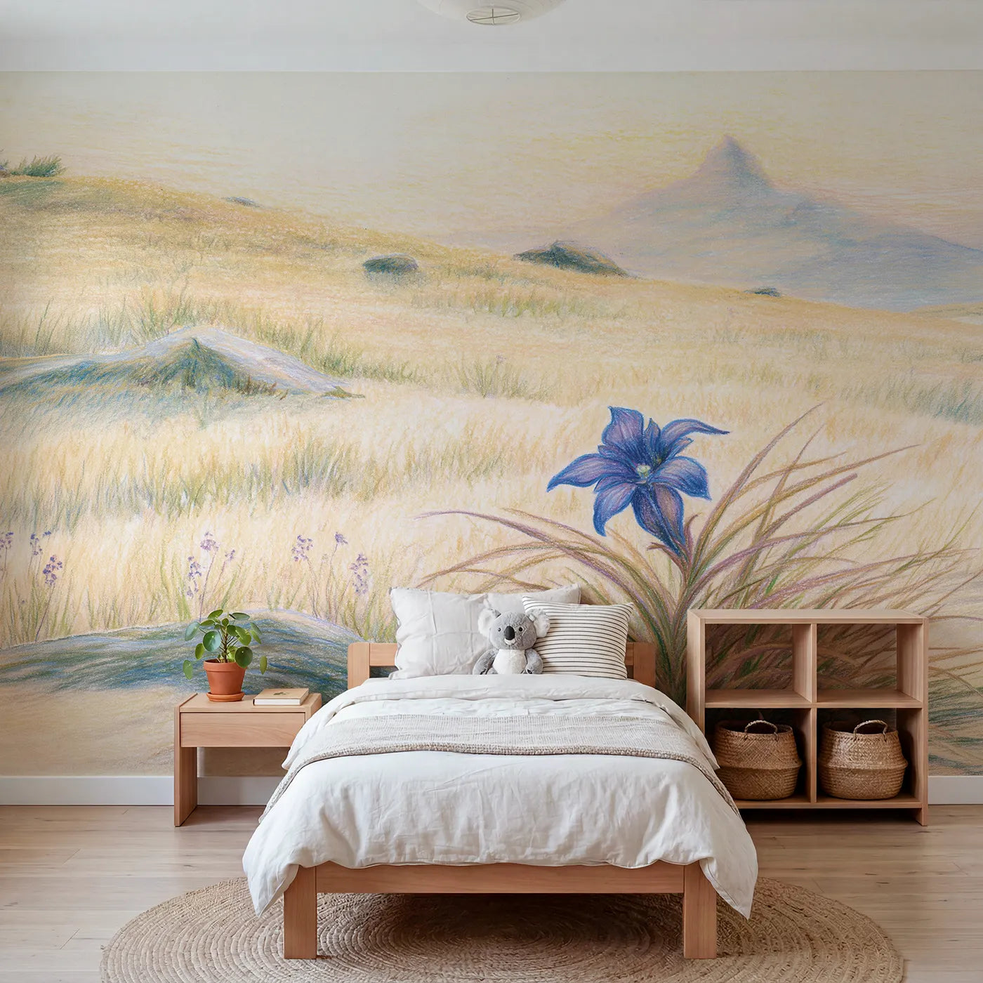Alpine wall mural of a deep blue gentian by Whimsy Tots
