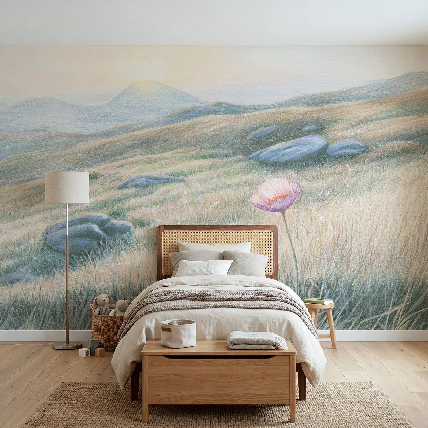 Alpine wall mural of a hardy nodding poppy by Whimsy Tots