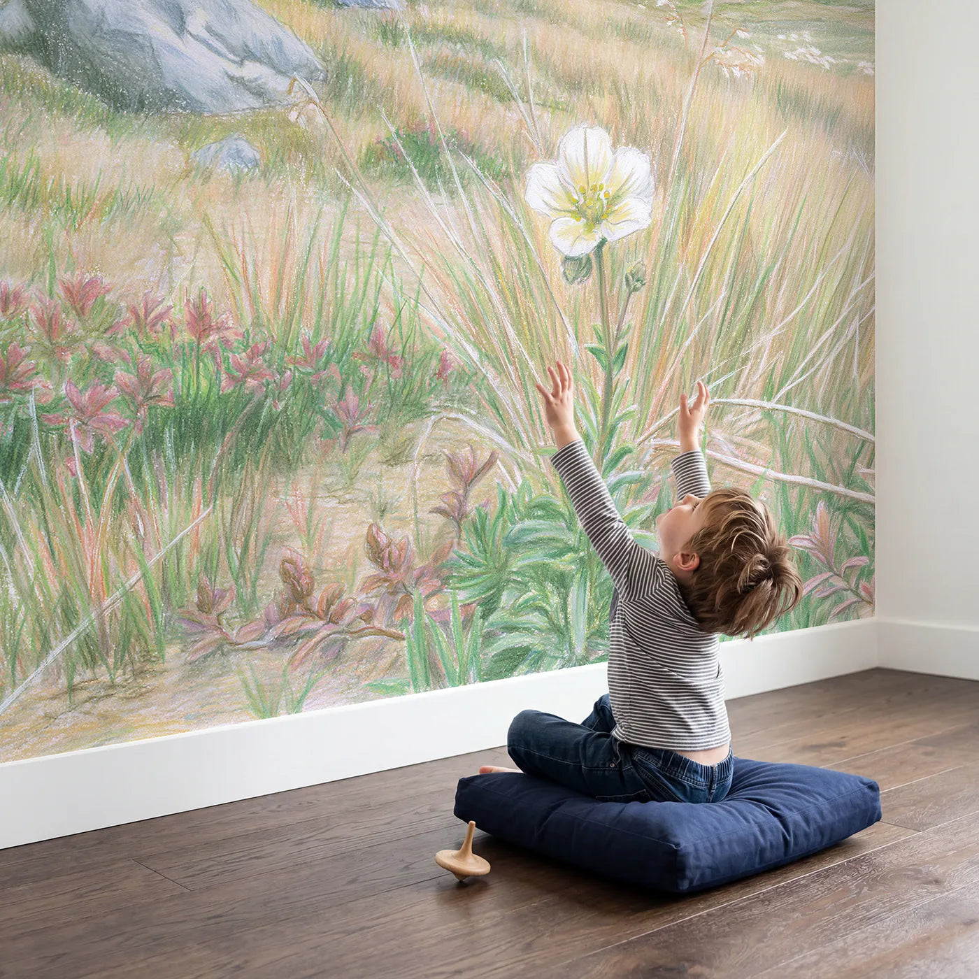 Child in nursery with Mountain Saxifrage Wallpaper Mural by Whimsy Tots