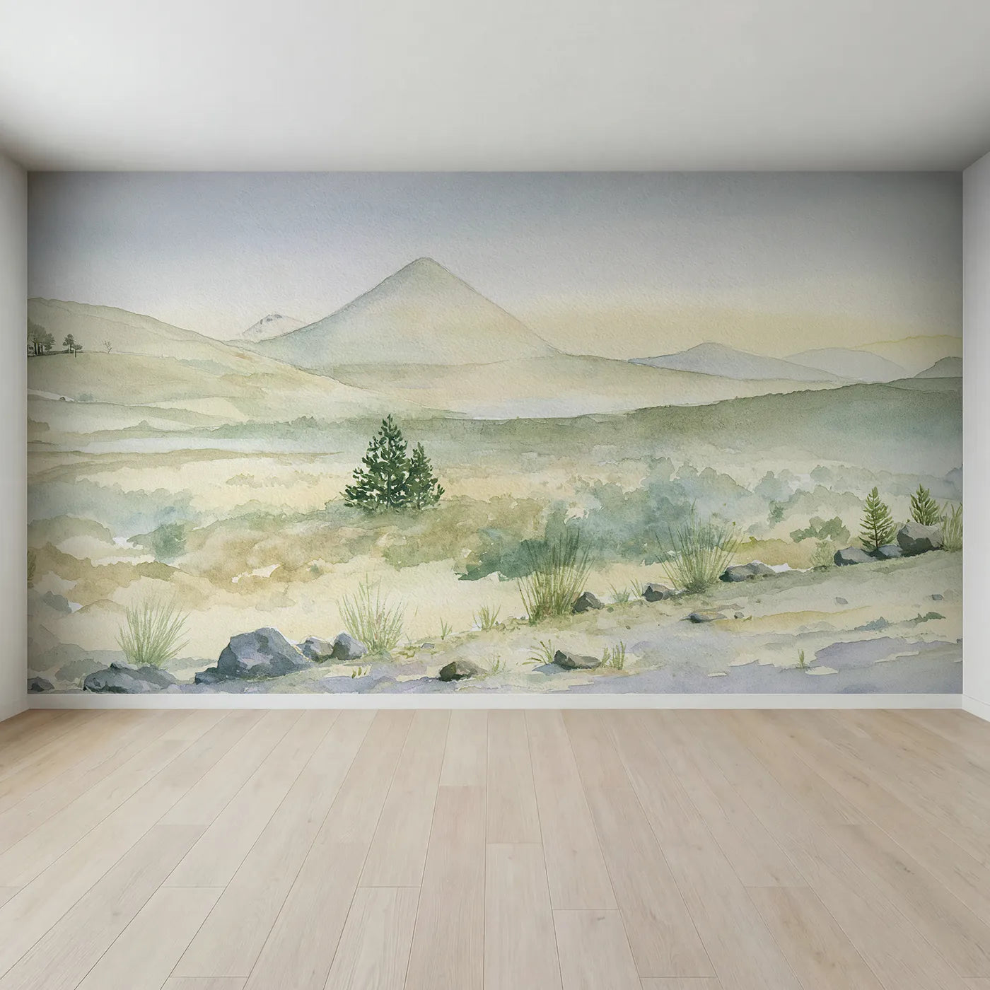 Full view of Morning Volcano Hill Pines Wallpaper Mural by Whimsy Tots