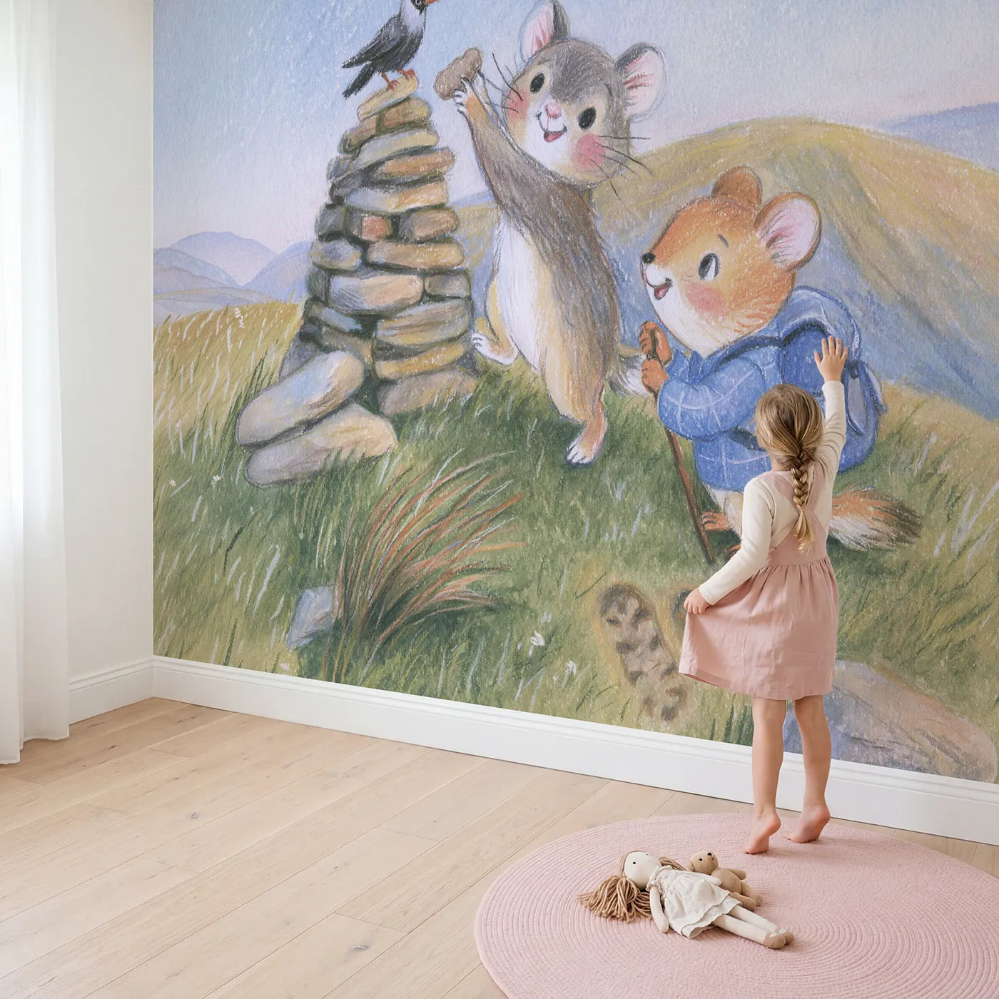 Child in nursery with Adding a Stone to the Cairn Wallpaper Mural by Whimsy Tots