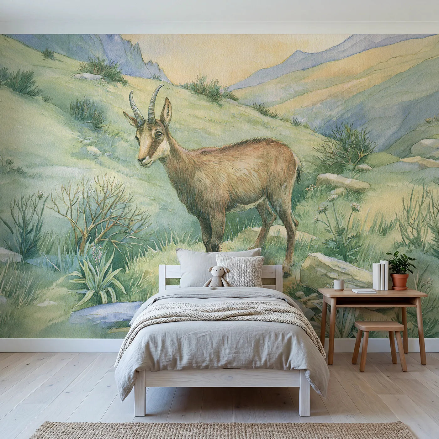 Mountain wall mural of a gentle nimble chamois by Whimsy Tots