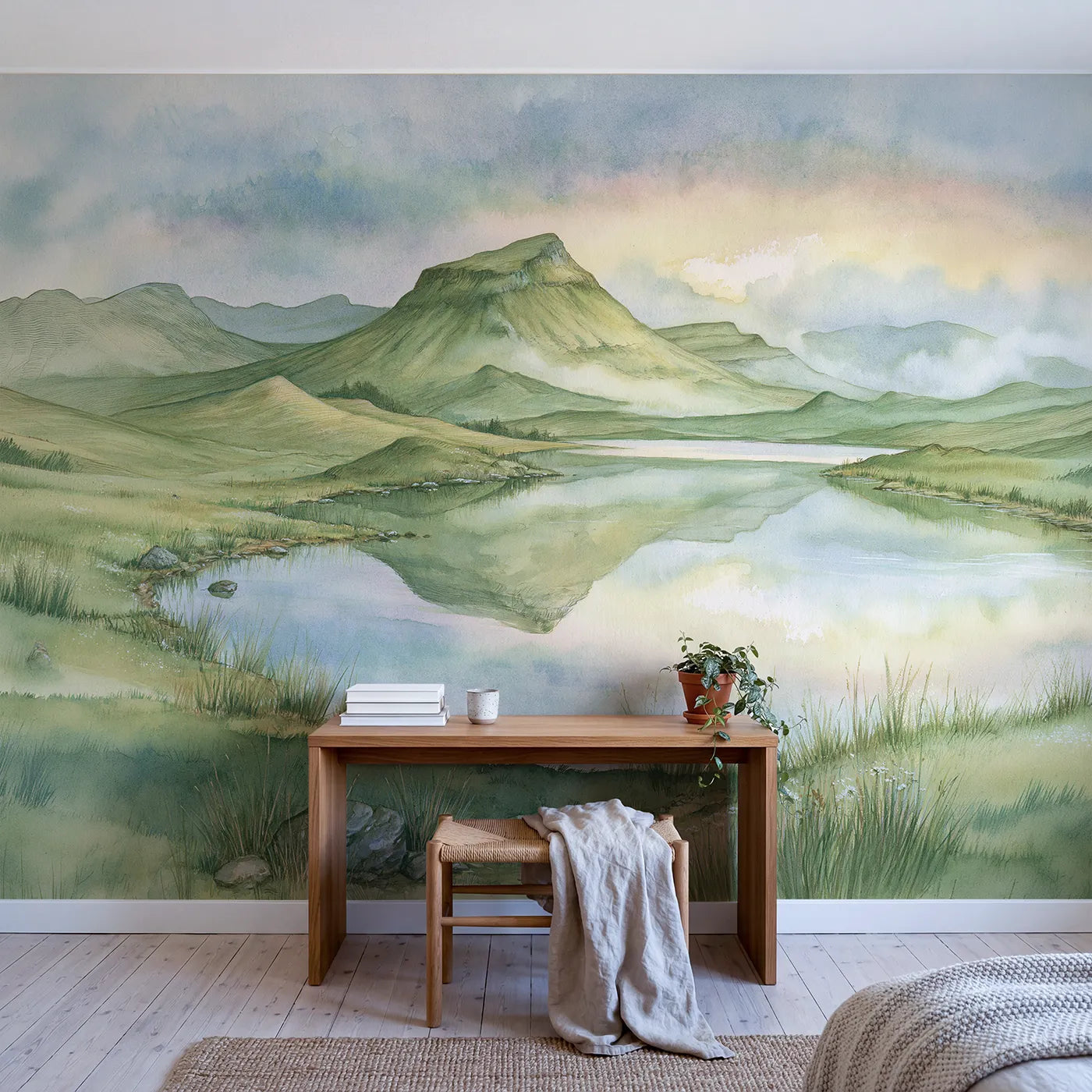 Dawn Mesa Plateau Lake Wallpaper Mural in playroom setting by Whimsy Tots