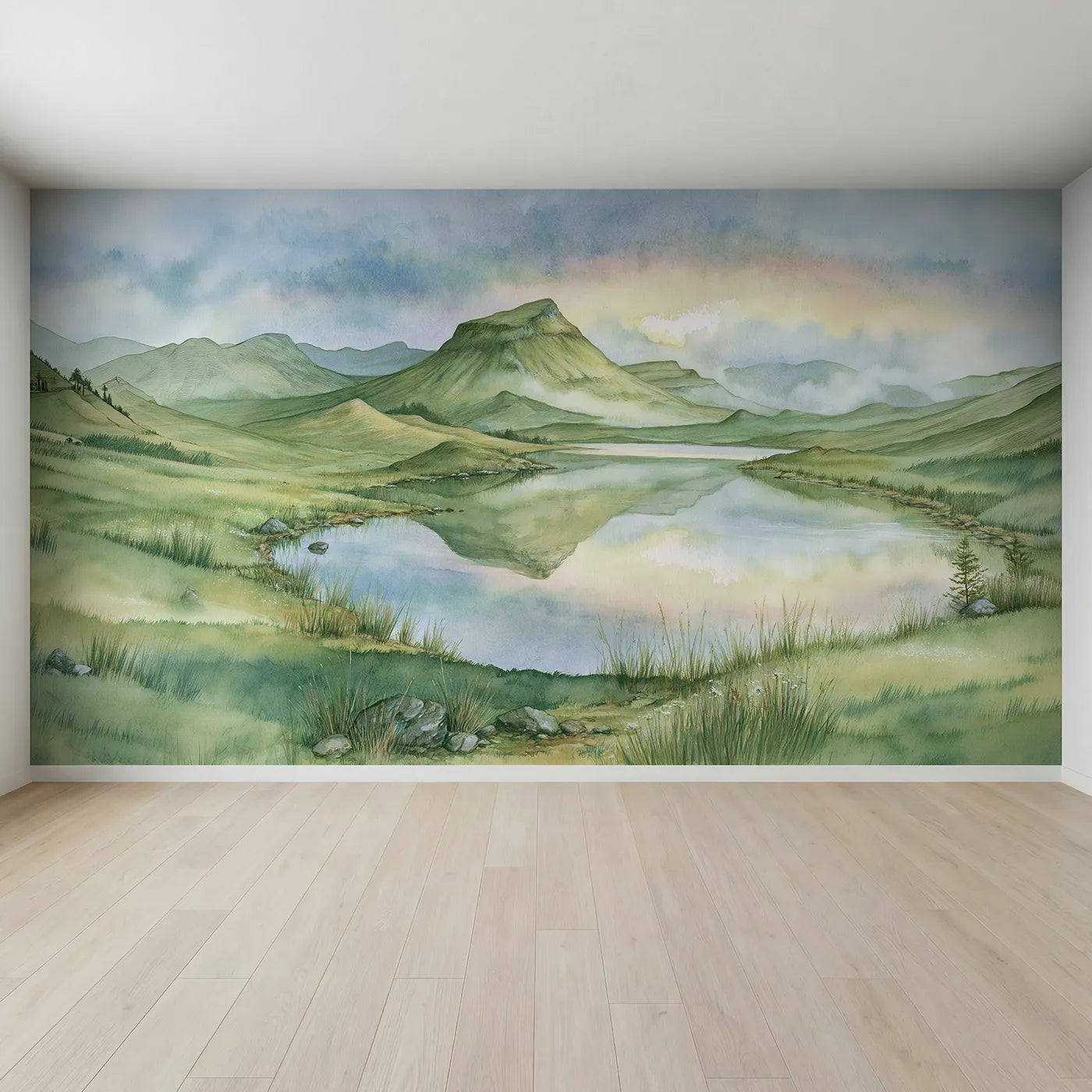 Full view of Dawn Mesa Plateau Lake Wallpaper Mural by Whimsy Tots