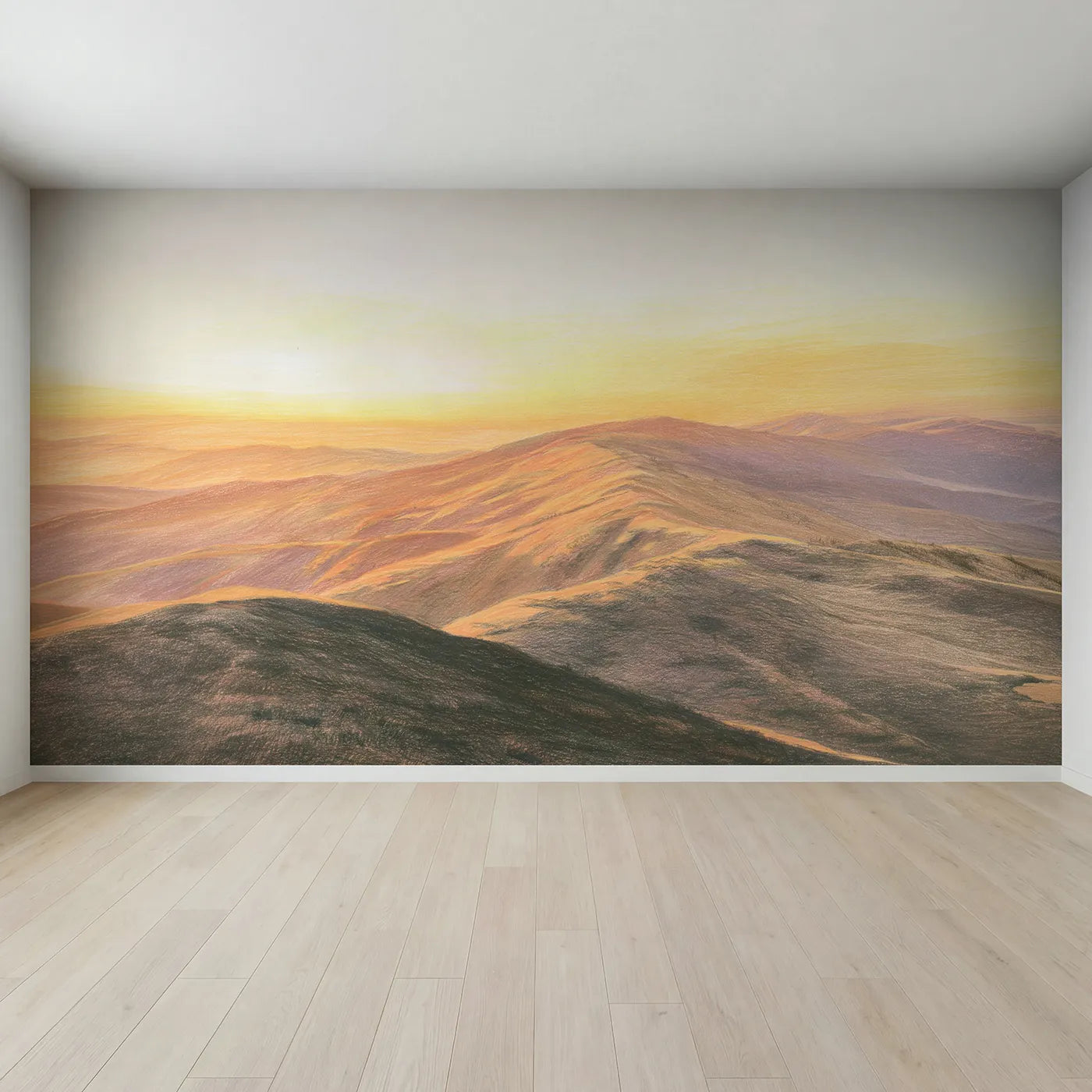 Full view of Golden Sunset Ridge Wallpaper Mural by Whimsy Tots