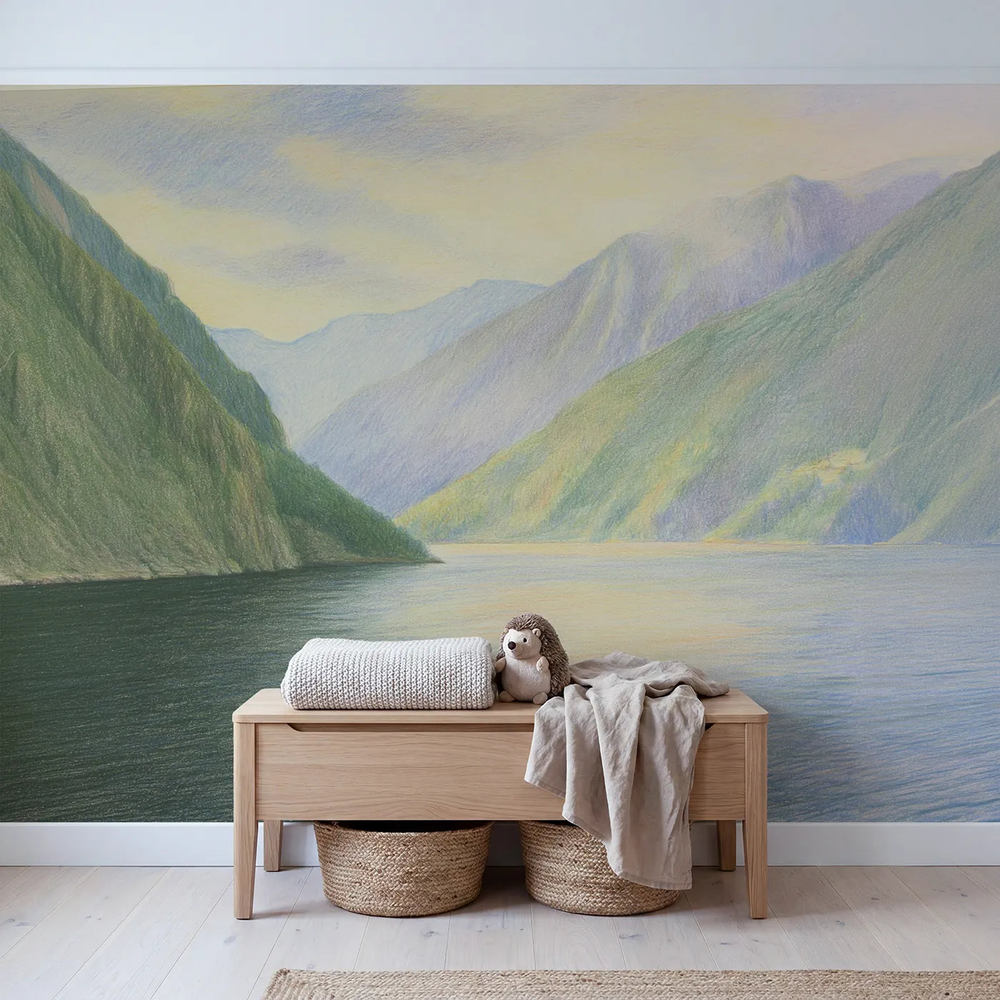 Misty Fjord Wallpaper Mural in playroom setting by Whimsy Tots
