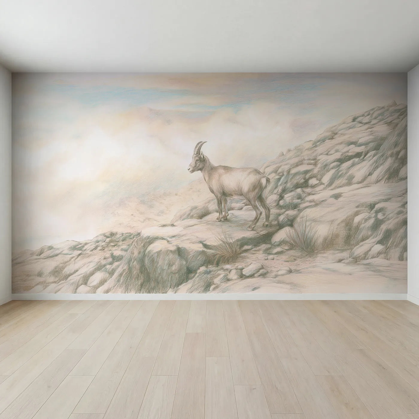 Full view of Mountain Goat on a Ledge Wallpaper Mural by Whimsy Tots
