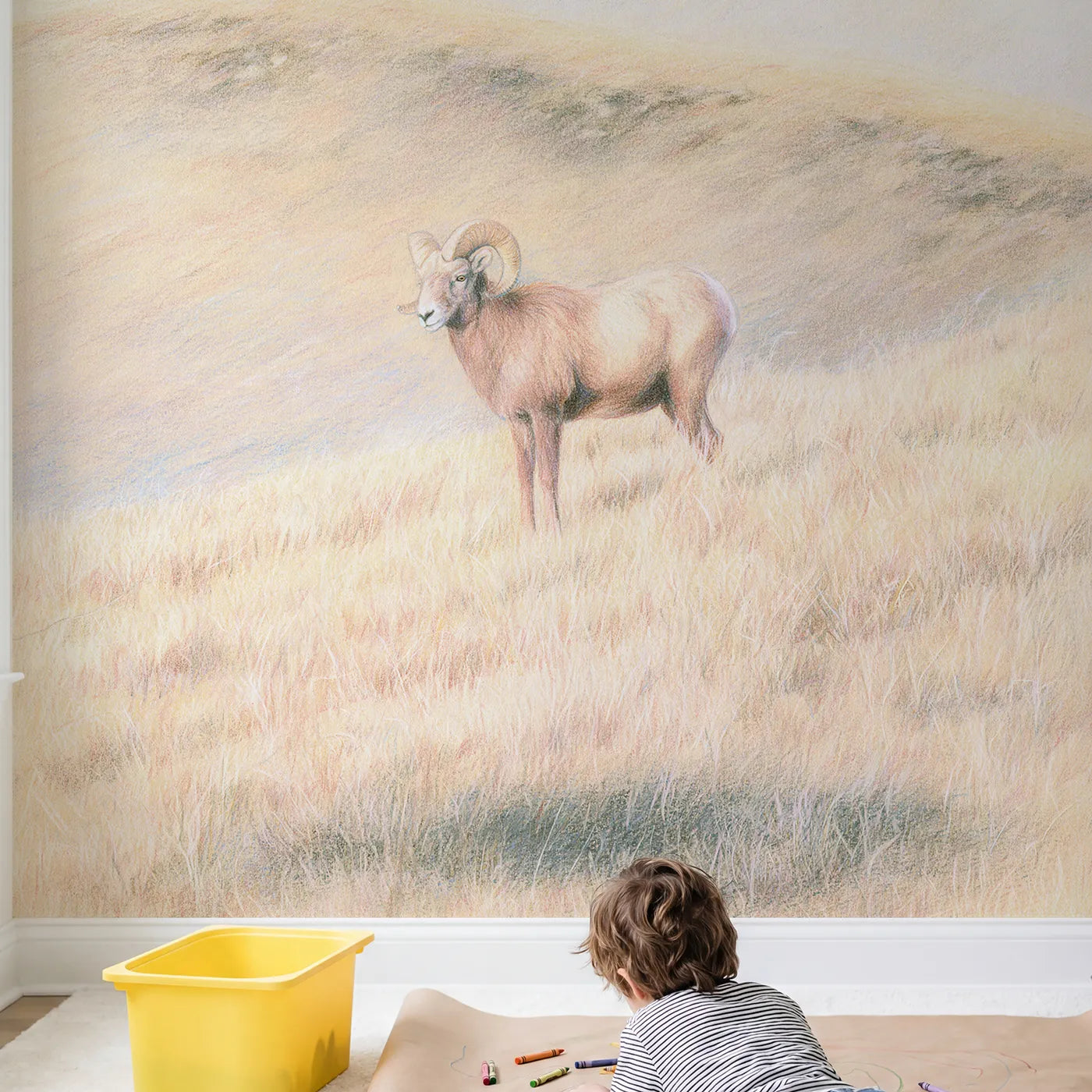 Child in nursery with Bighorn on a Slope Wallpaper Mural by Whimsy Tots