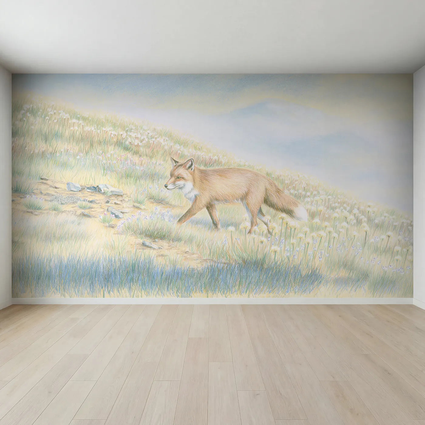 Full view of Fox in an Alpine Meadow Wallpaper Mural by Whimsy Tots