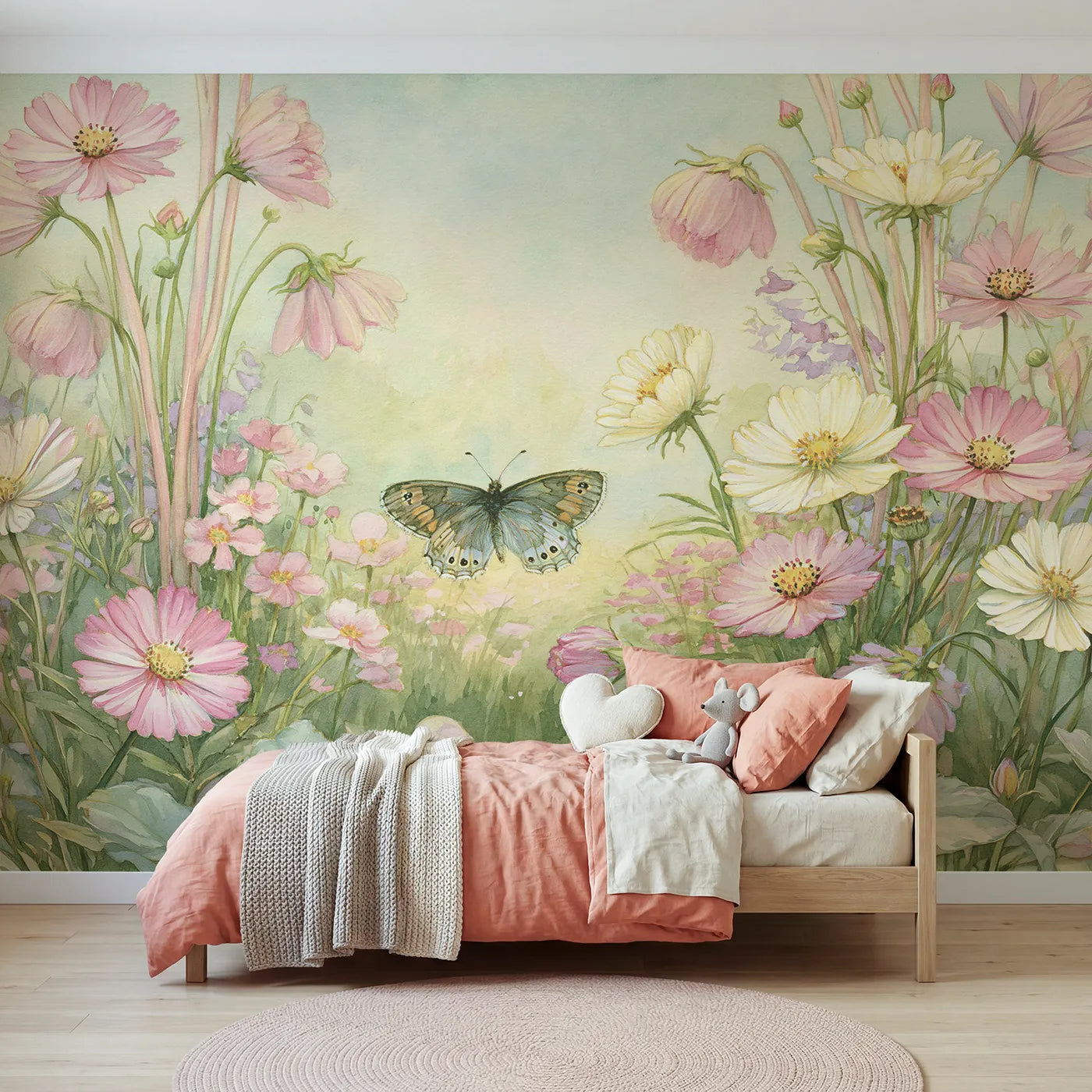 Storybook wall mural of a butterfly flower dance by Whimsy Tots