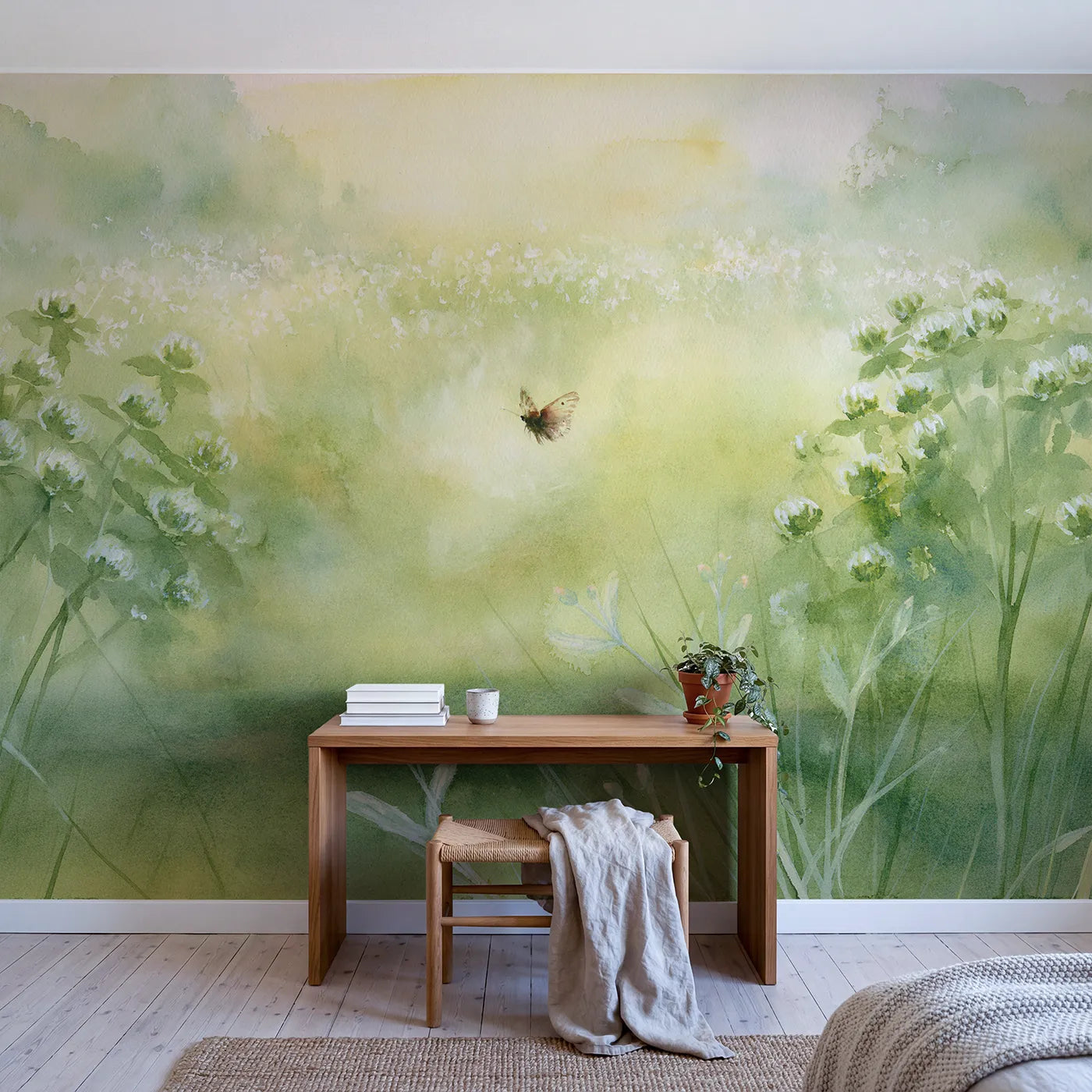 Misty Meadow Butterfly Wallpaper Mural in playroom setting by Whimsy Tots