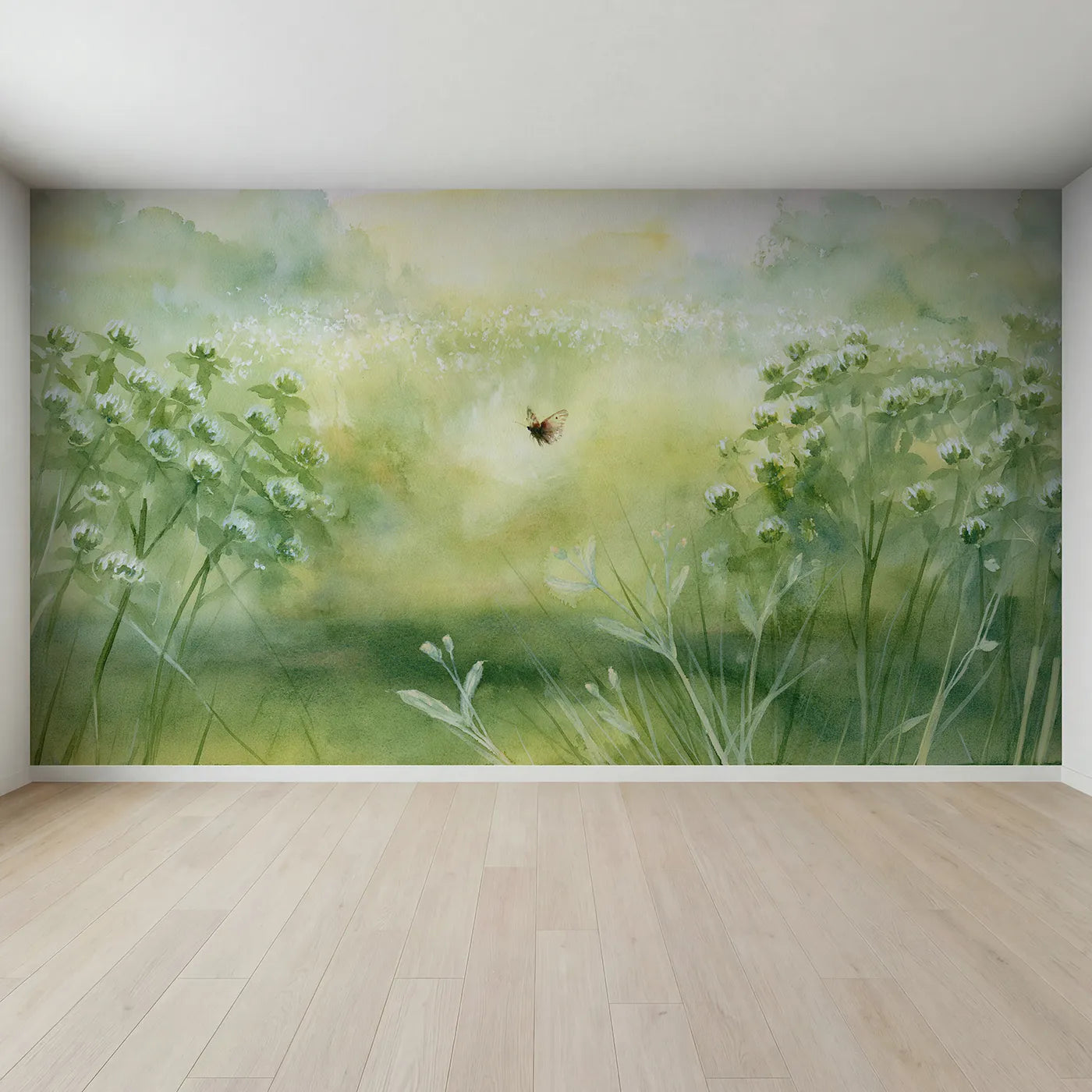 Full view of Misty Meadow Butterfly Wallpaper Mural by Whimsy Tots