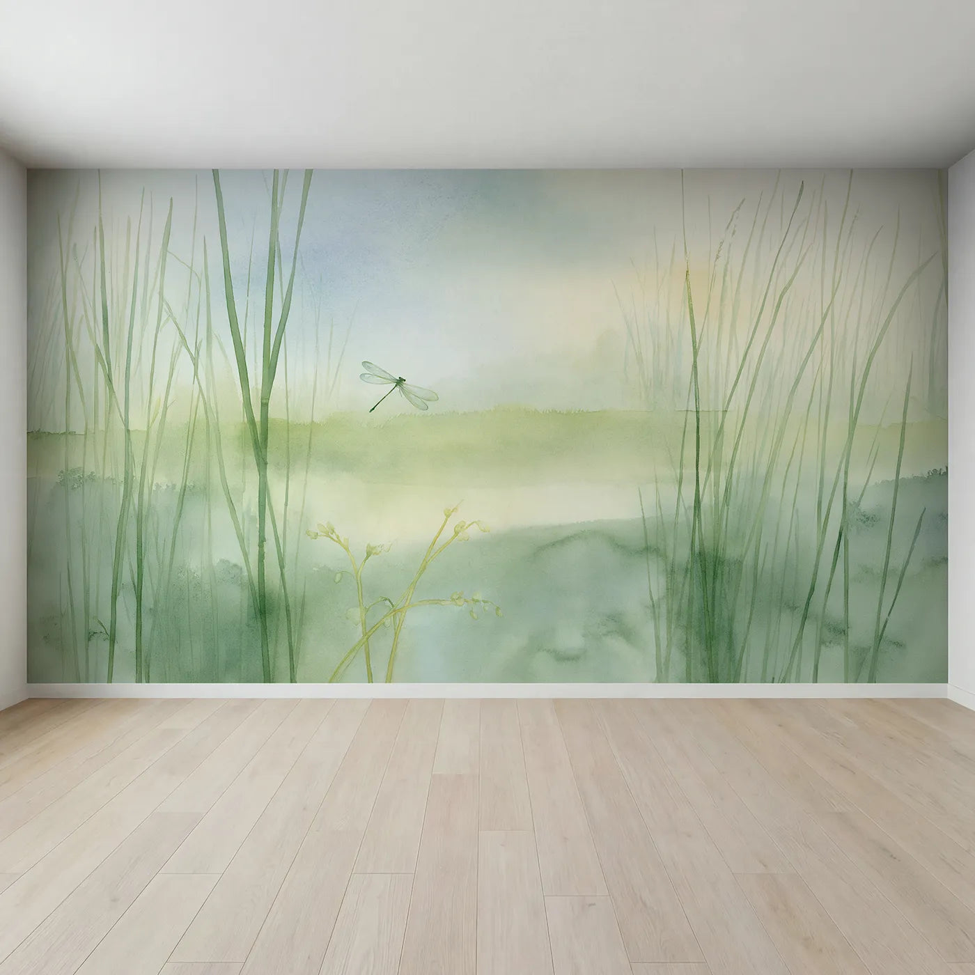 Full view of Soft Garden Dragonfly Wallpaper Mural by Whimsy Tots