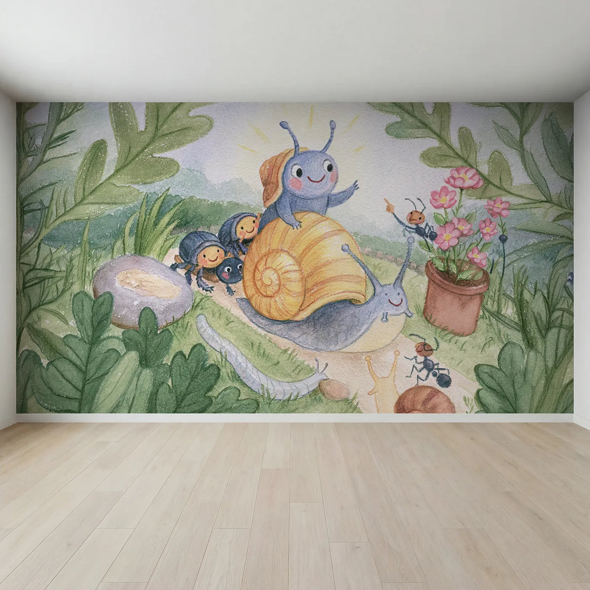 Full view of The Snail Removal Service Wallpaper Mural by Whimsy Tots