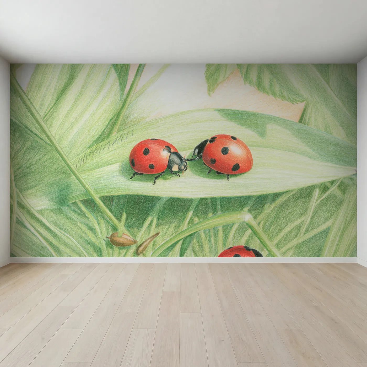 Full view of The Ladybird Spot Count Wallpaper Mural by Whimsy Tots