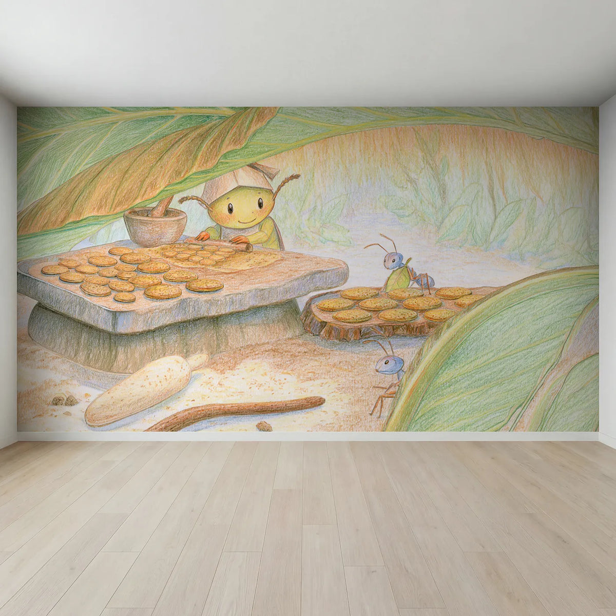 Full view of The Beetle Bakery Wallpaper Mural by Whimsy Tots