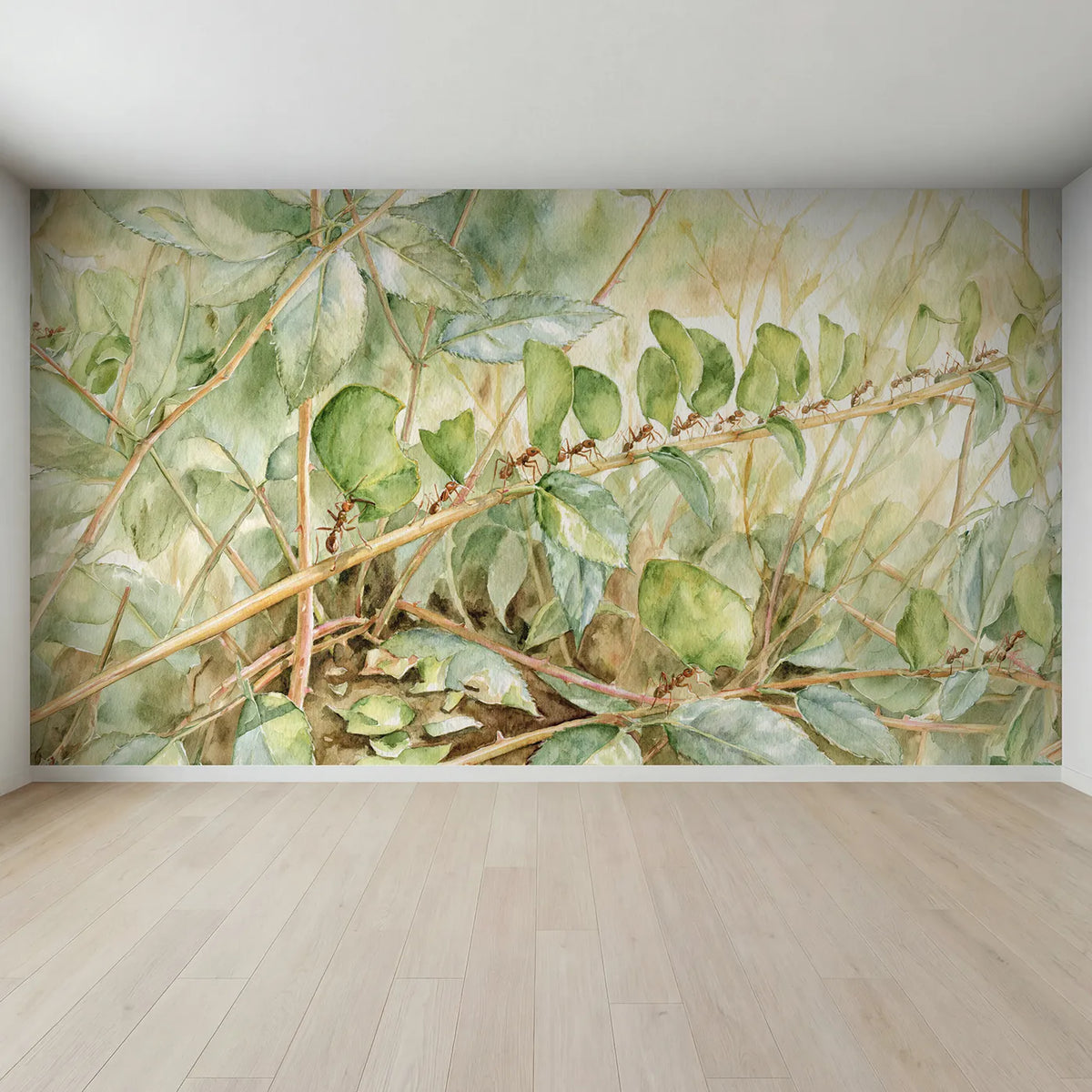 Full view of The Leaf Tailors Wallpaper Mural by Whimsy Tots
