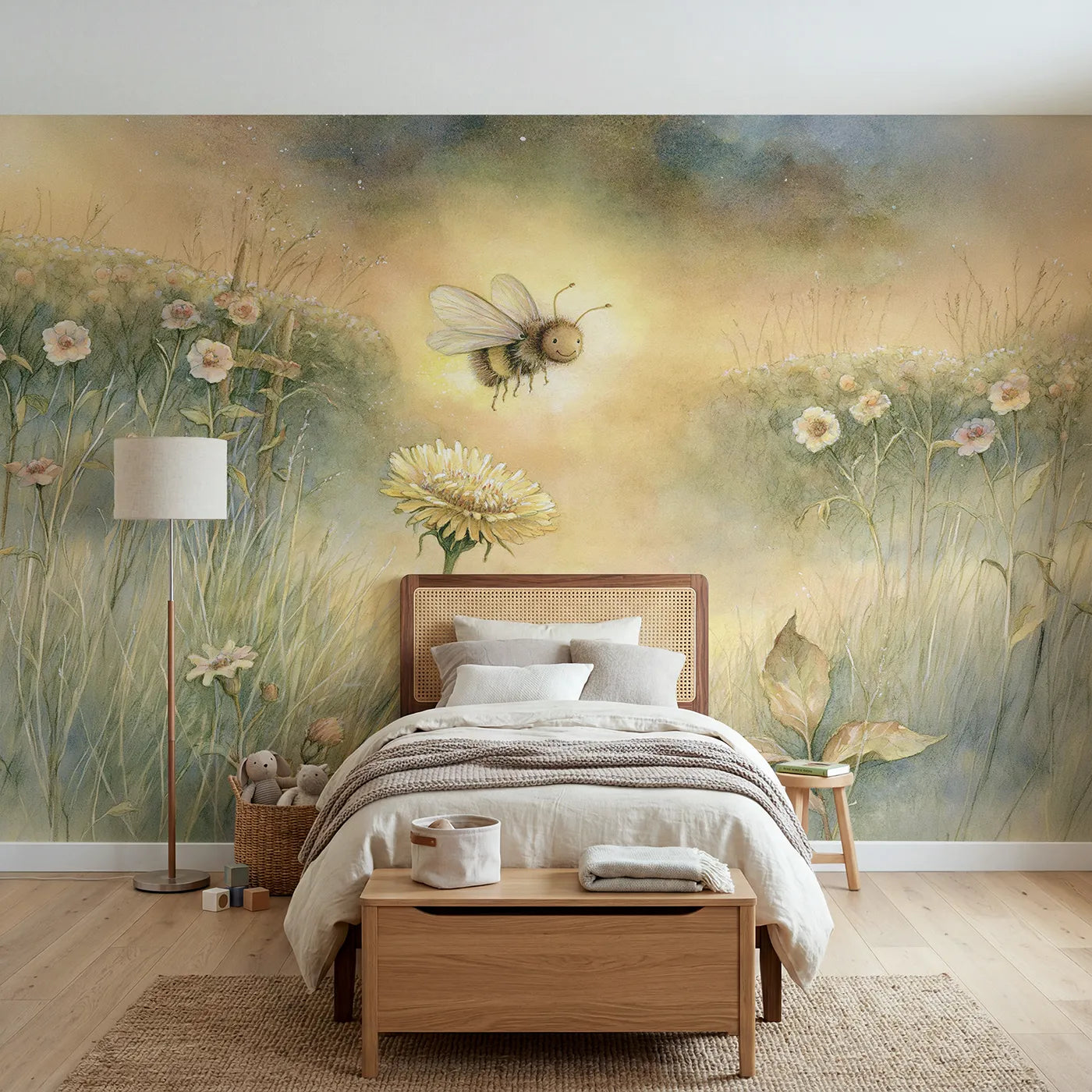 Garden wall mural of a friendly glowing firefly by Whimsy Tots
