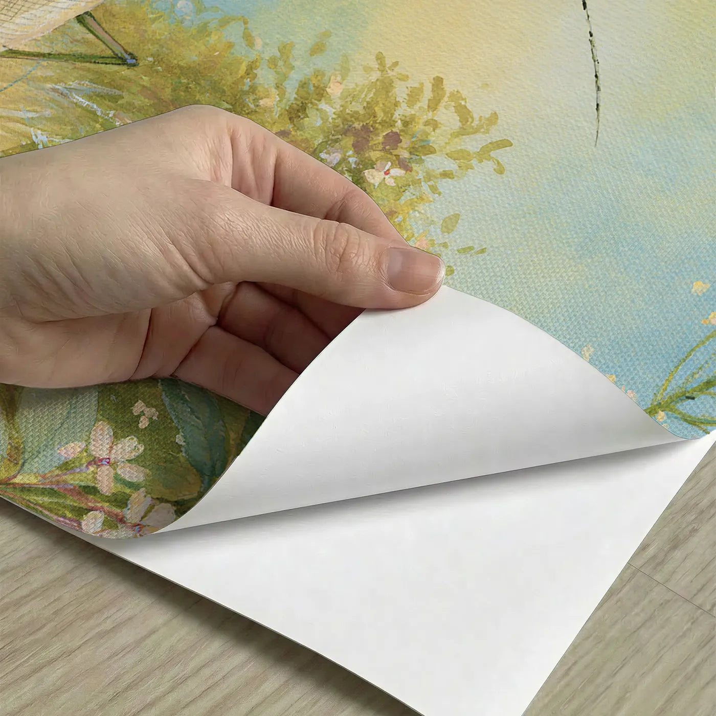 Peel-and-stick detail of Gentle Praying Mantis Wallpaper Mural by Whimsy Tots