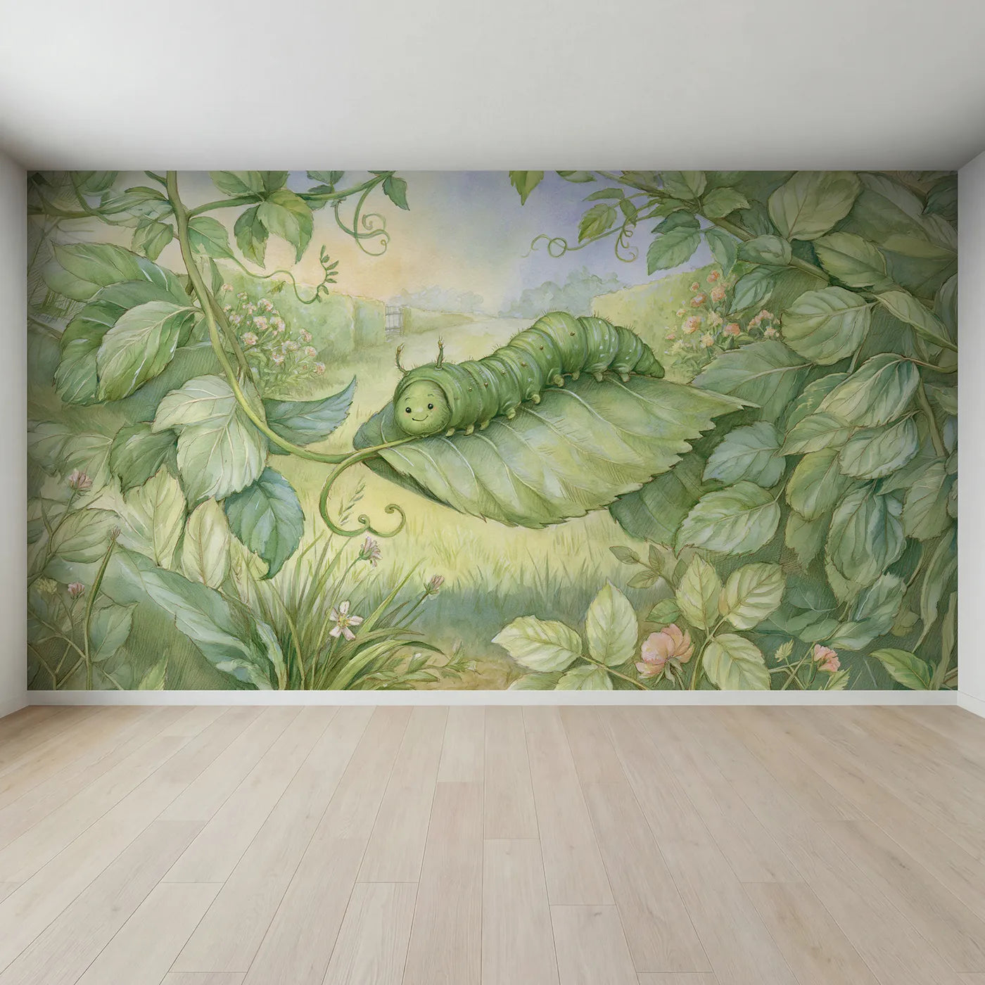 Full view of Little Inchworm Wallpaper Mural by Whimsy Tots
